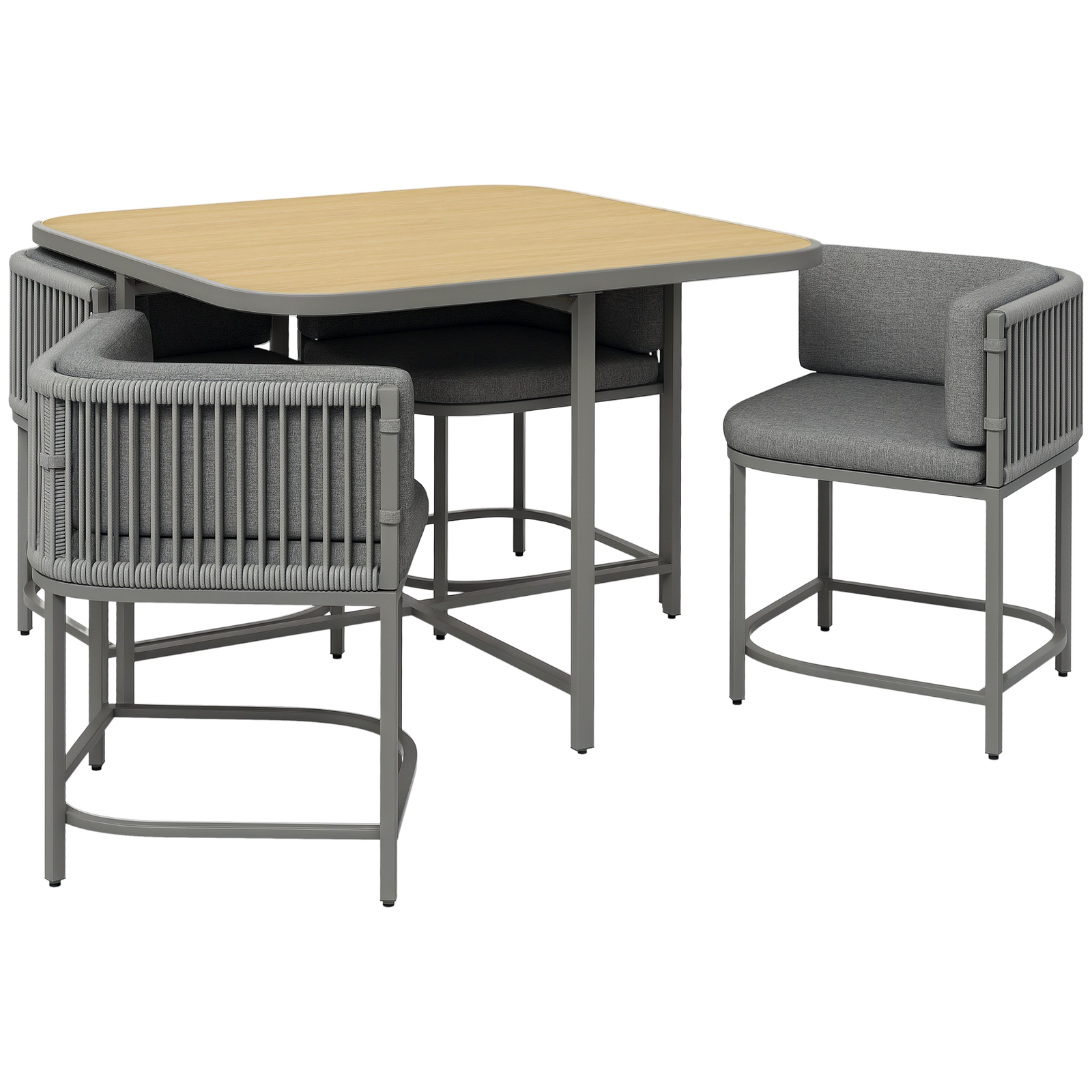 Outsunny 4 Seater Rattan Dining Set with Cushions, Grey