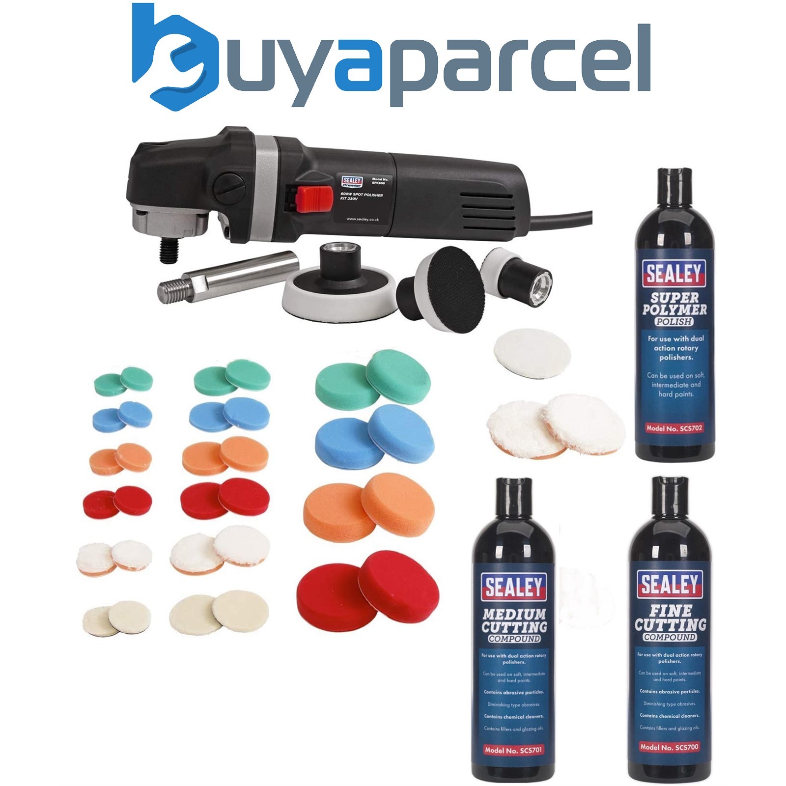 Sealey Detail Spot Polisher and Compound Wax 6 Speed 600w 40mm 60mm 80mm SPK600