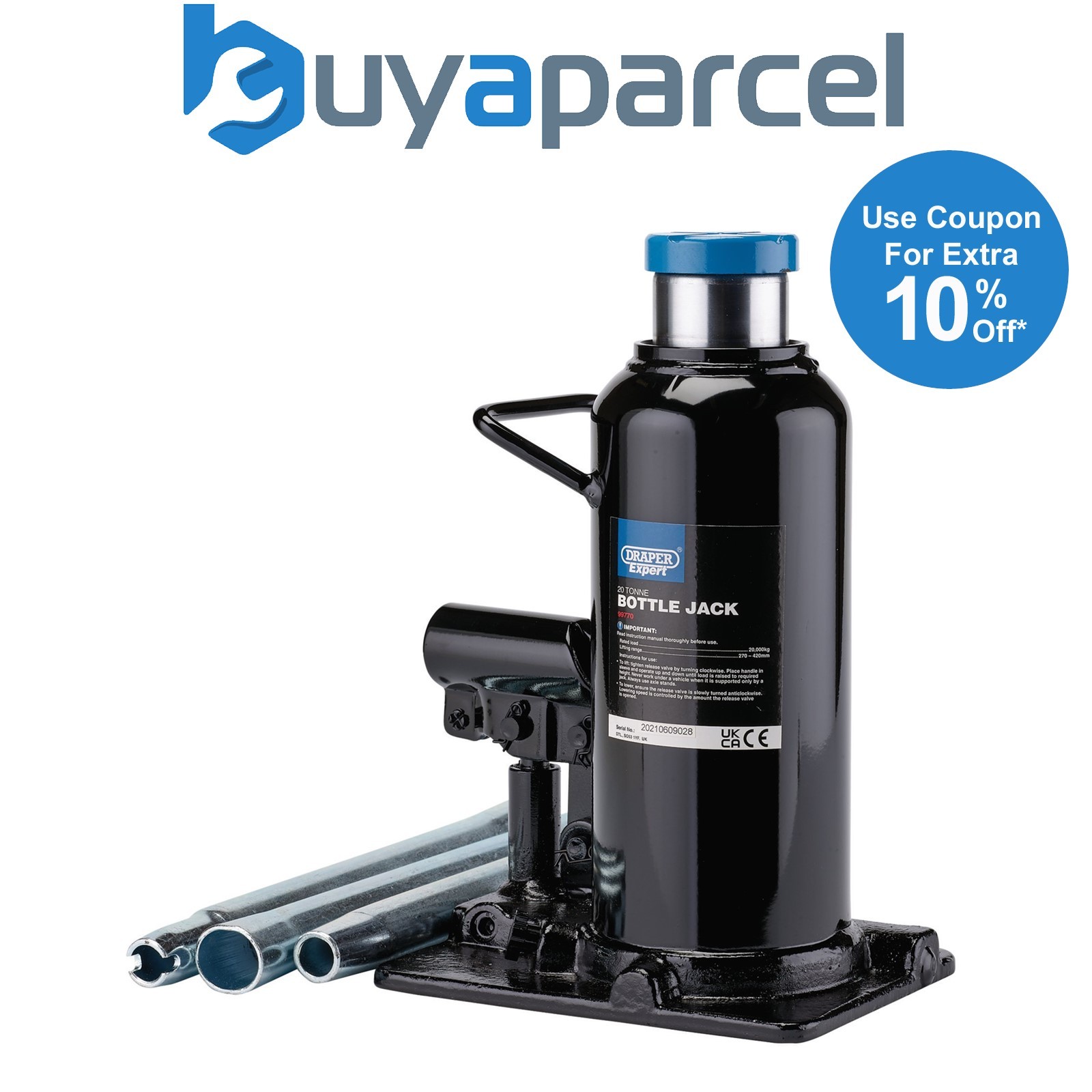 Draper 99770 Draper Expert Hydraulic Bottle Jack, 20 Tonne