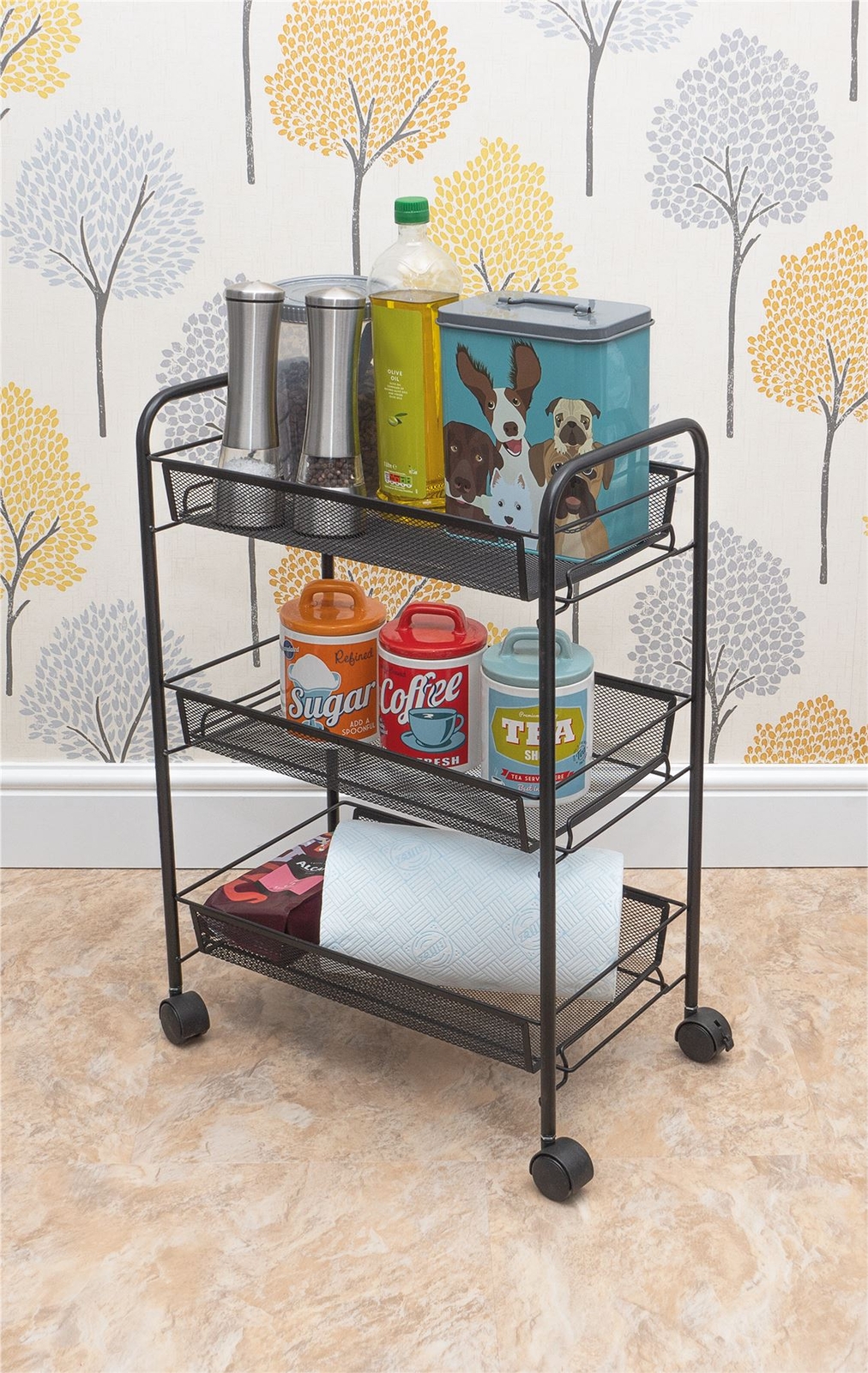 Kitchen Trolley Storage Cart Rolling Three Tiers Storage Rack Trolley Castors