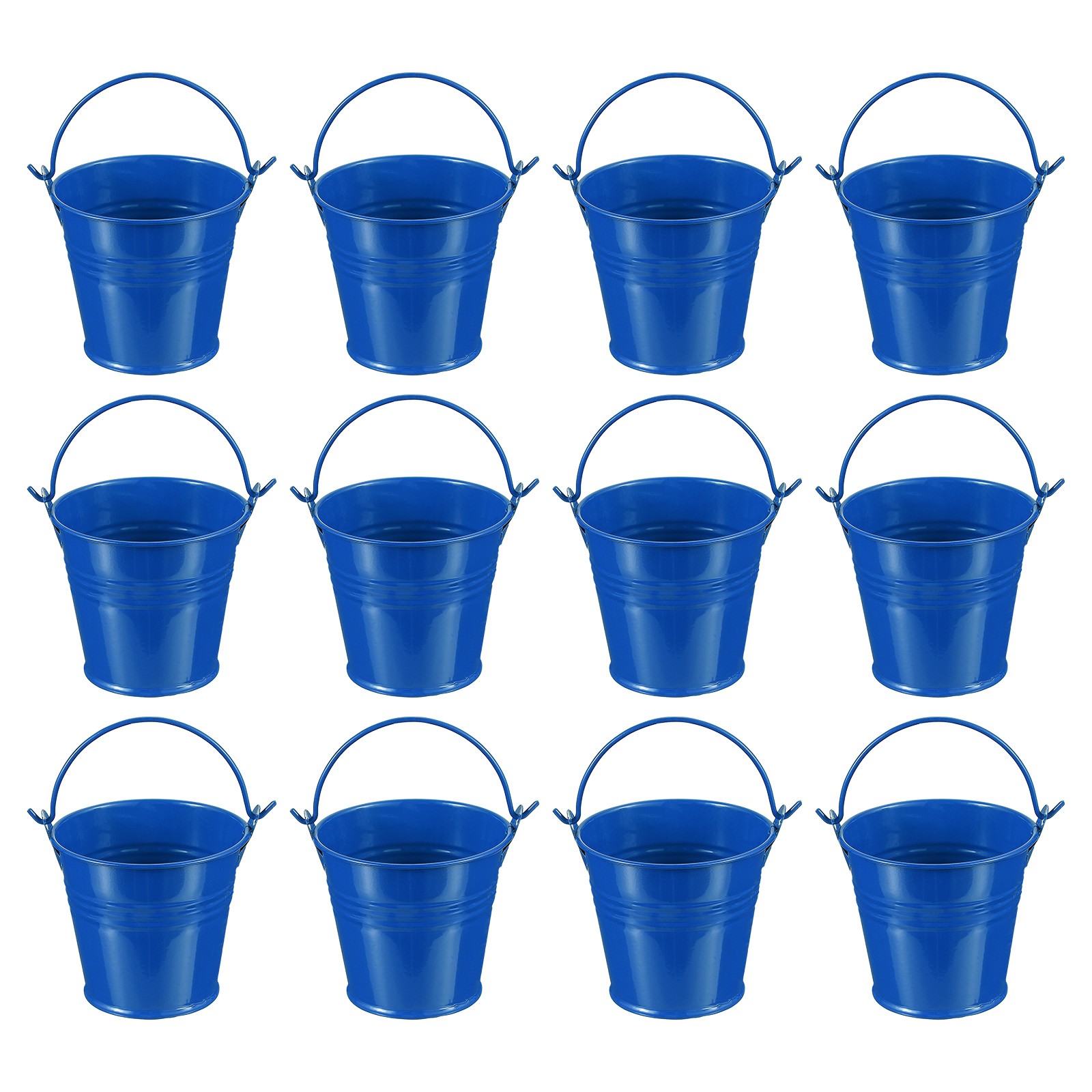 12 Pcs 2.7"x2.3" Small Metal Buckets with Handle Mini Bucket Deep Blue