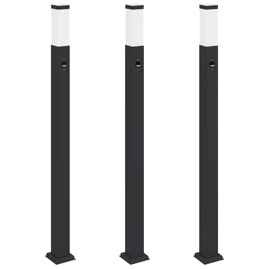 Bollard Lights 3pcs 110cm Black Stainless Steel PIR Sensor IP44 Outdoor vidaXL