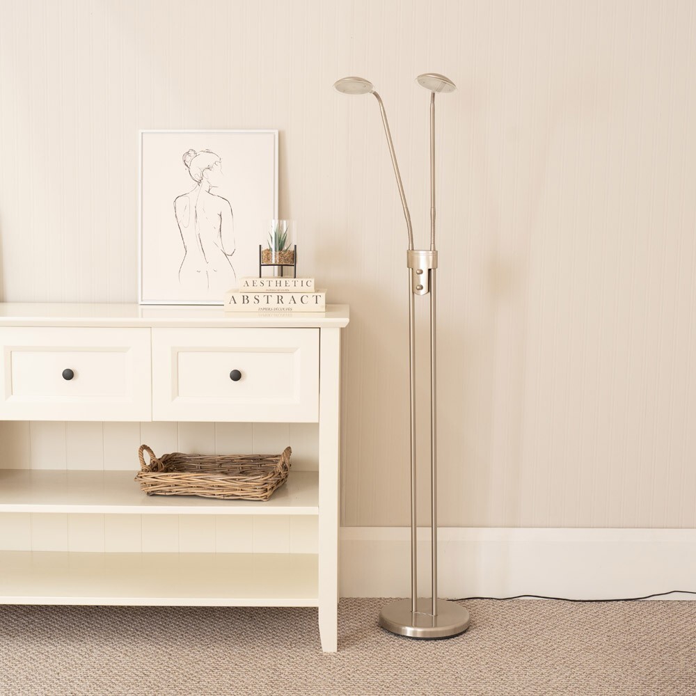 Integrated LED Metal Floor Lamp 2 Arm Adjustable Task Reading Lounge Light