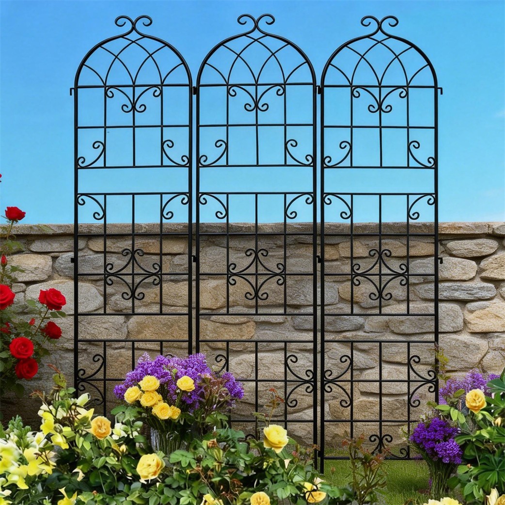 3x Metal Garden Trellis Black Coated Wire Lattice Grid Panel for Climbing Plants