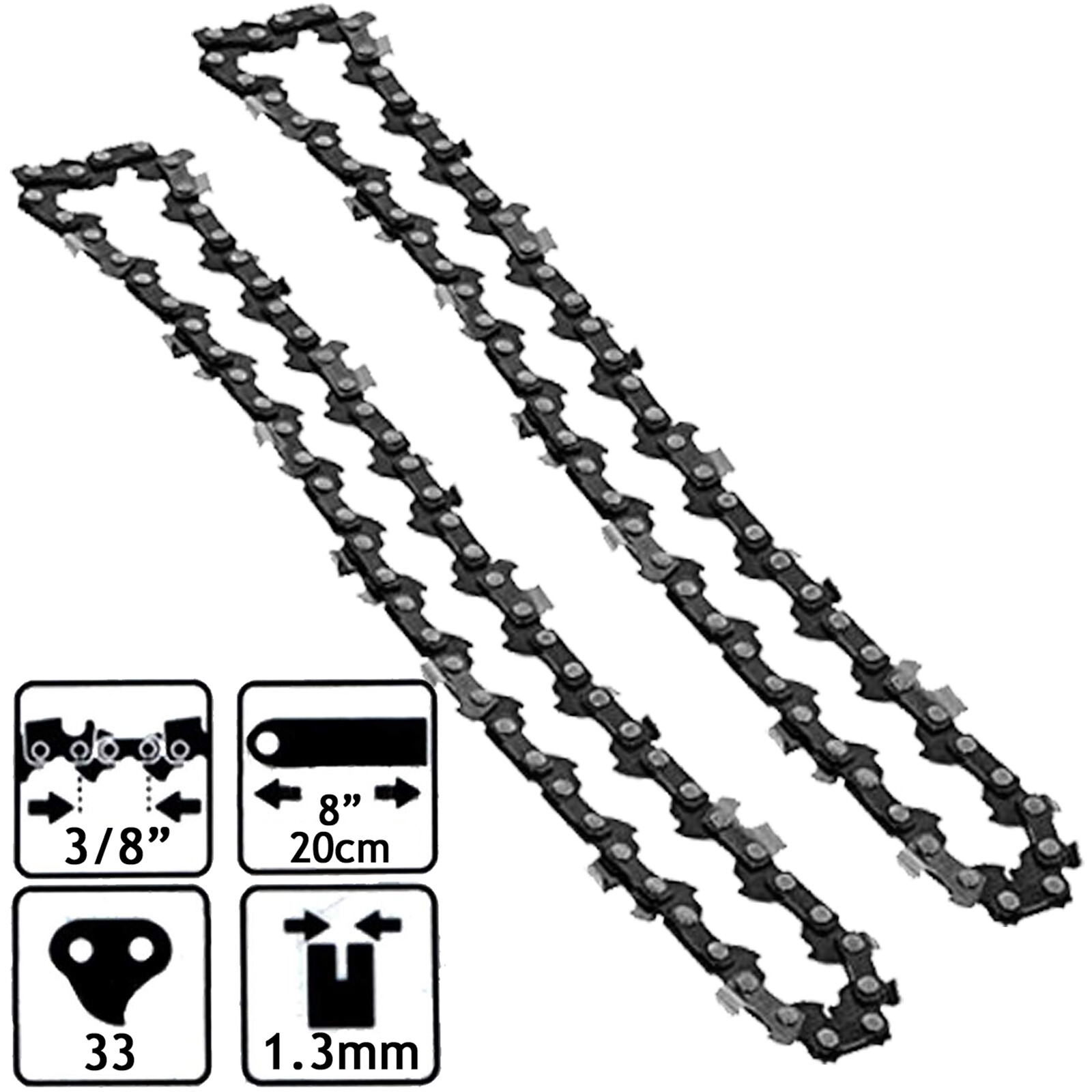 Chain 8" 20cm Bar for TITAN DPL432GDO TTB426GDO TTK587GDO TL650GDO Chainsaw x 2