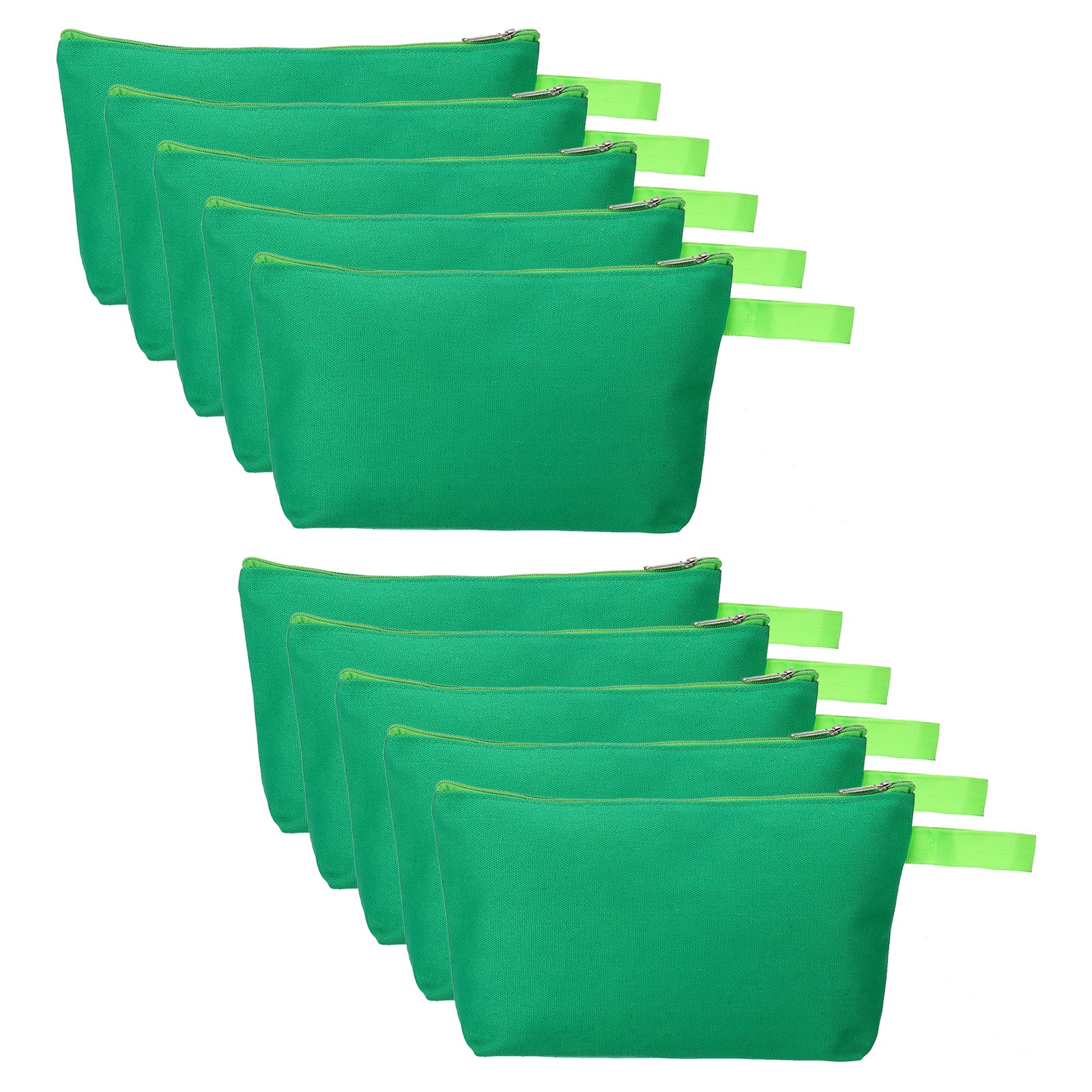 10.2 x 5.5" Canvas Makeup Bags with Strap, 10 Pcs Cosmetic Toiletry Pouch, Green