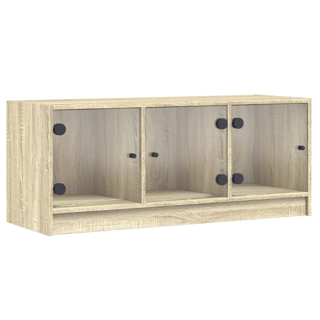TV Cabinet with Glass Doors Stand Entertainment Centre Sonoma Oak vidaXL
