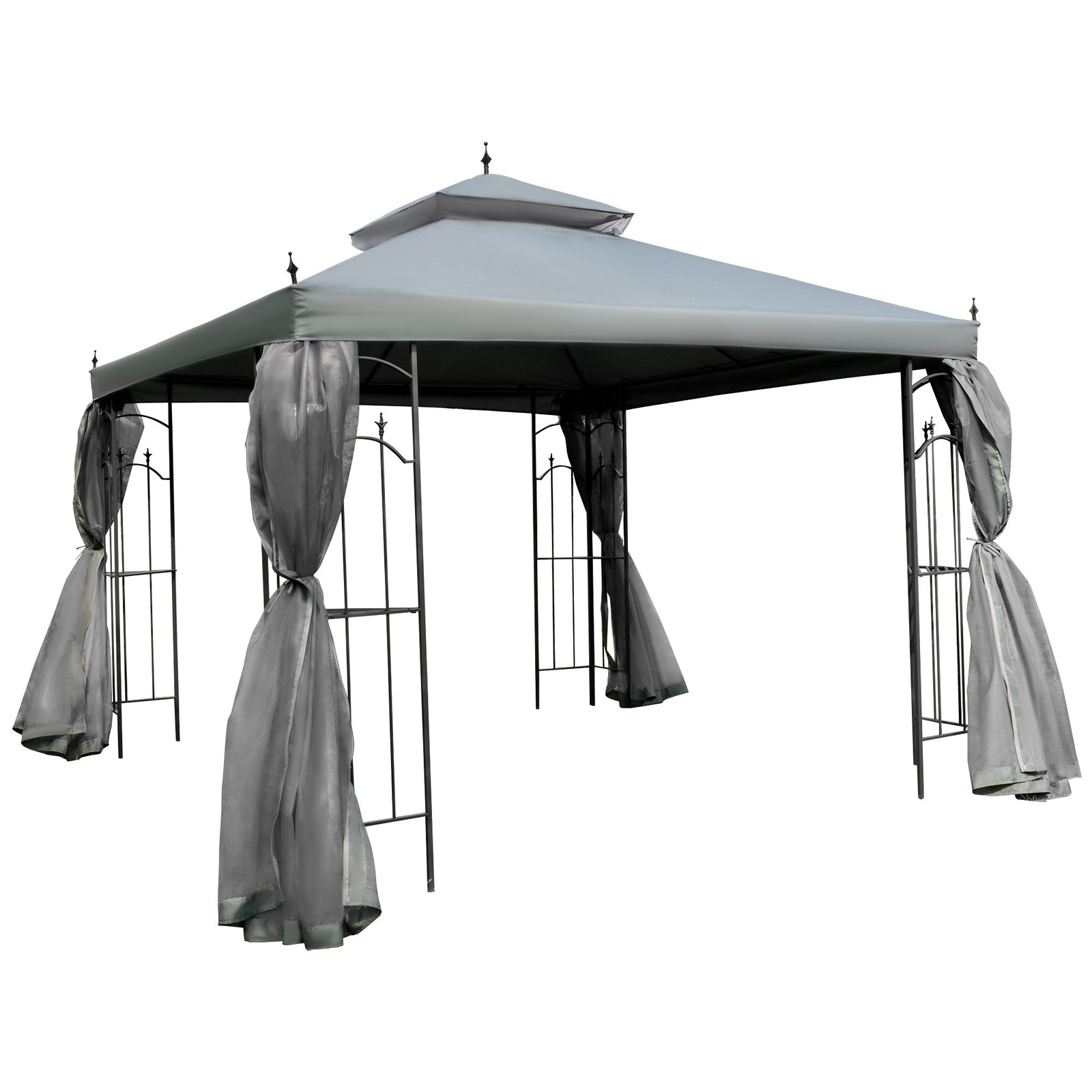 Outsunny 3 x 3(m) Garden Gazebo Double Top Gazebo Canopy w/ Mesh Grey