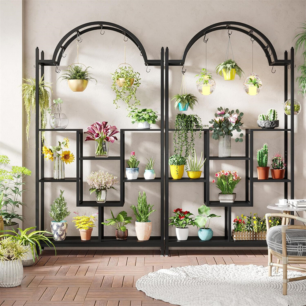 Large Indoor Plant Stand Arched Top Planter Pot Hanging Hook Ladder Rail Storage