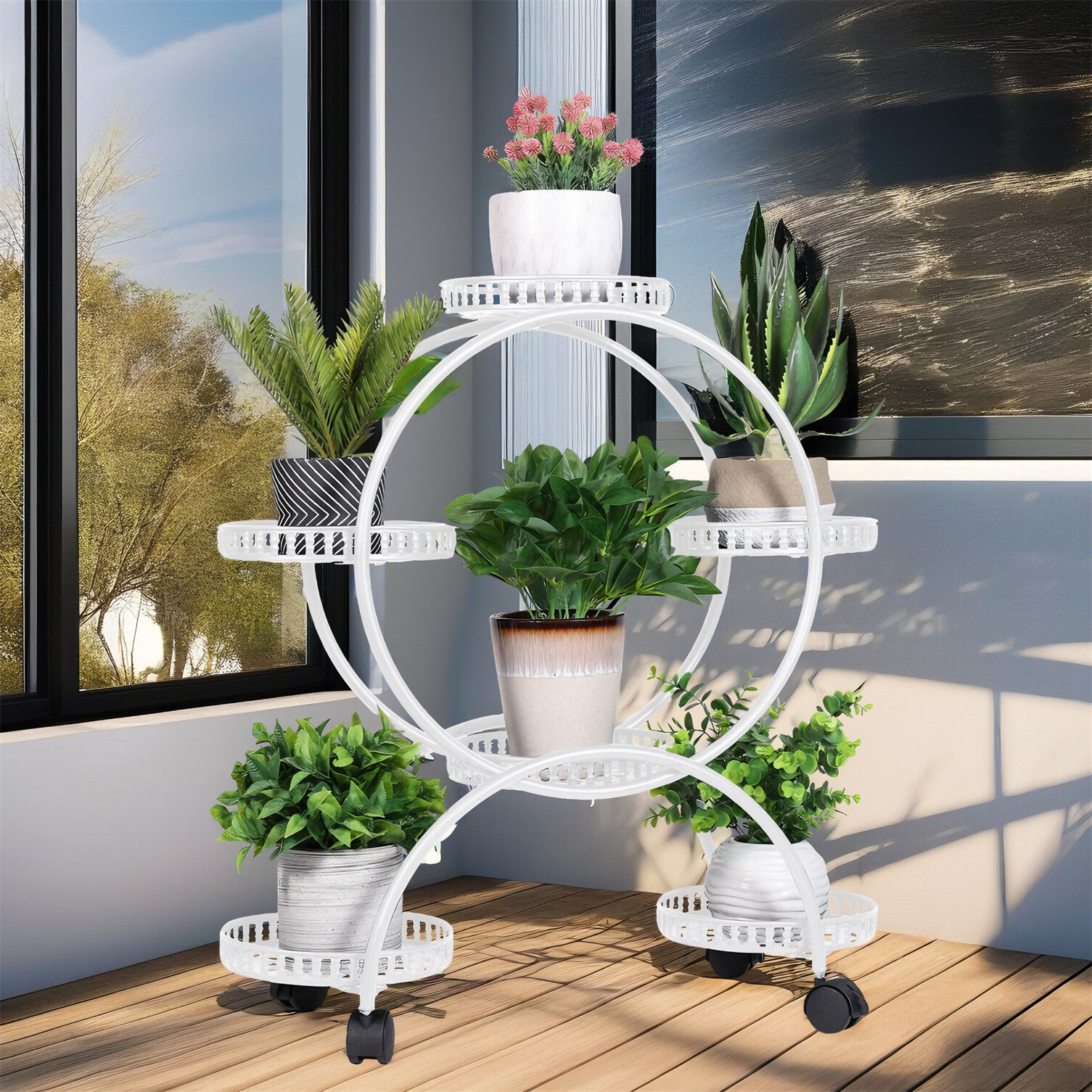 6-Potted Garden Cart Metal Plant Stand Succulent Collection Flower Holder Shelf