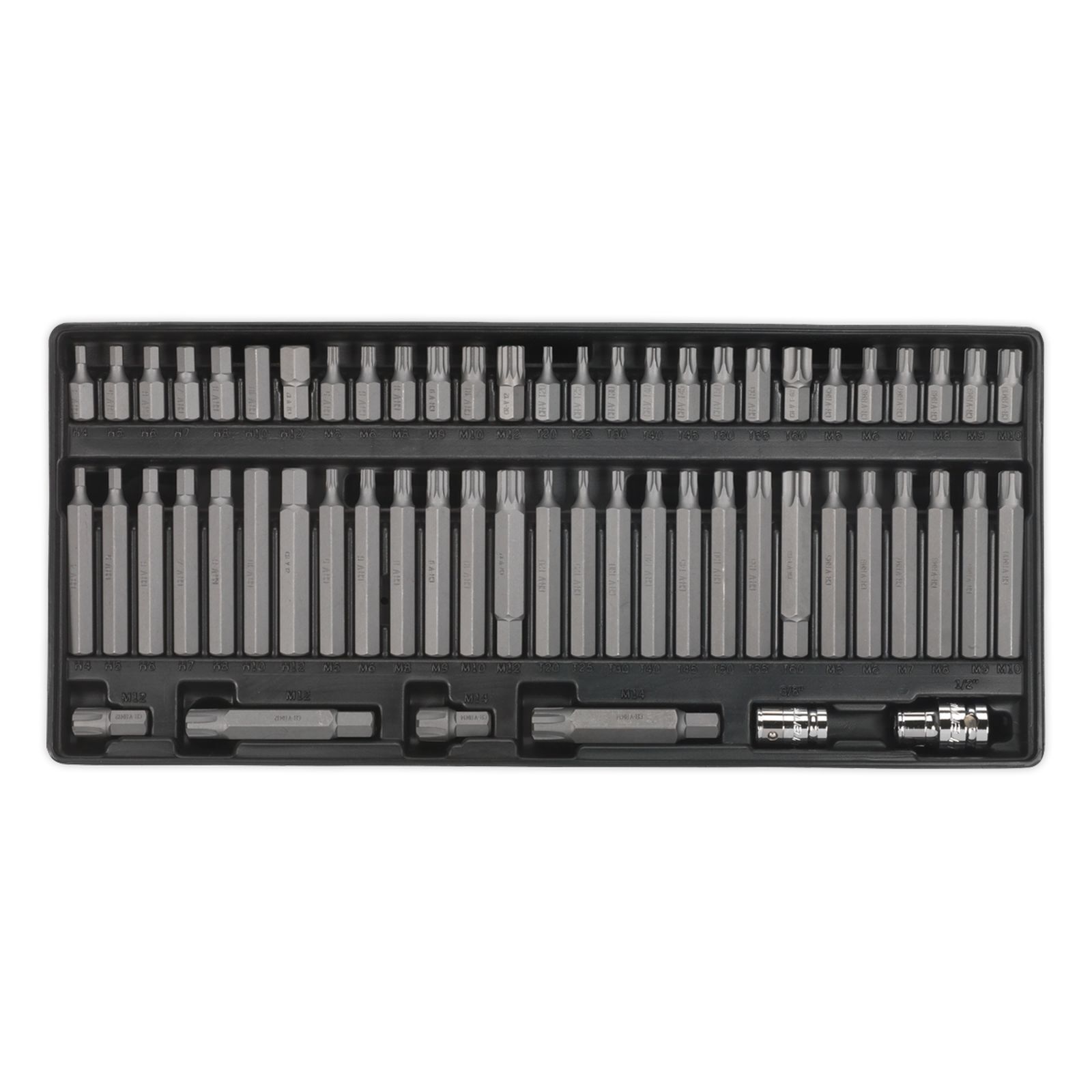 Sealey Tool Tray with Ribe/Spline/Hex/Security TRX-Star Bit Set 60 Piece Tray