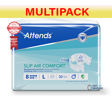 120 x Attends Slip Air Comfort 8 | Large | Adult Unisex Slips | 4 Packs of 30