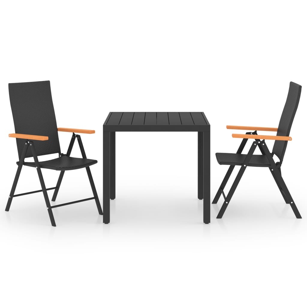 Garden Dining Set 3 Piece Black and Brown Patio Table Chairs Furniture vidaXL