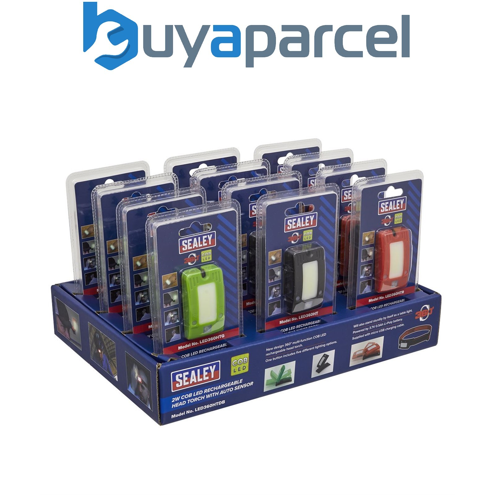 Sealey LED360HTDB Rechargeable Head Torch with Auto-Sensor 2W COB LED - Display