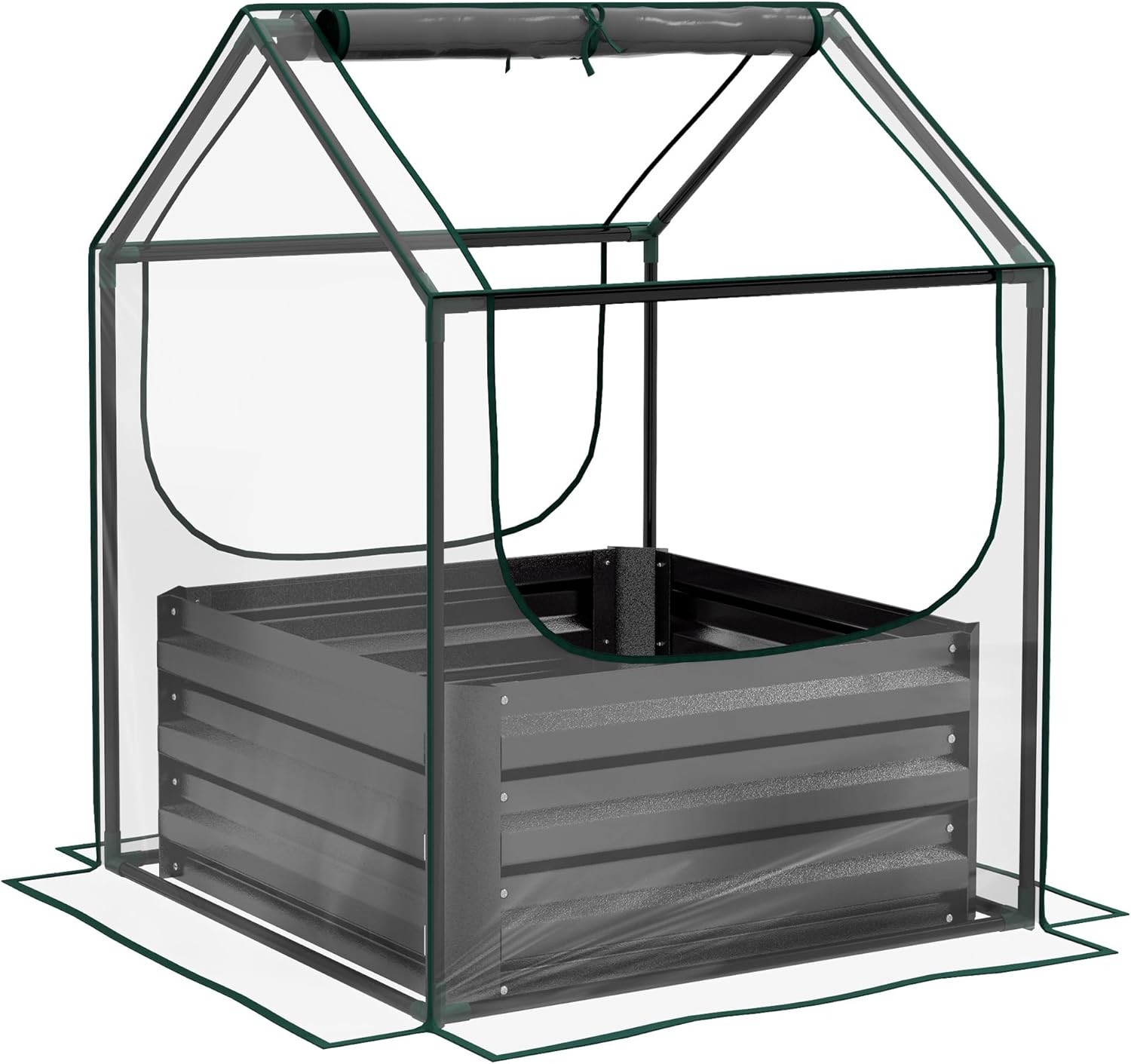 Outsunny Raised Garden Bed with Mini Greenhouse, Outdoor Metal Planter Box with