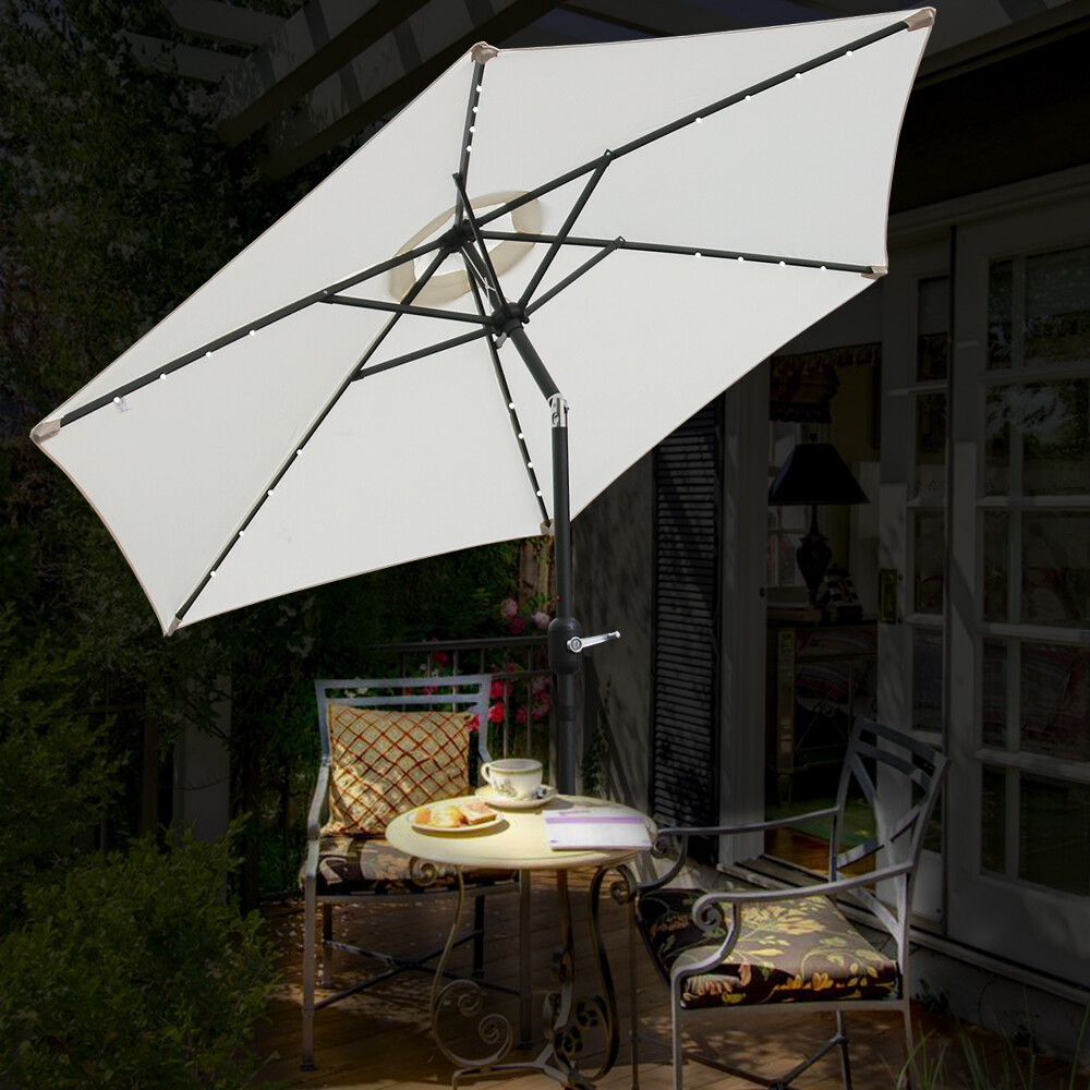 Garden Parasol Sun Shade Patio Outdoor LED Lights Umbrella Crank Tilt 2.5M Cream