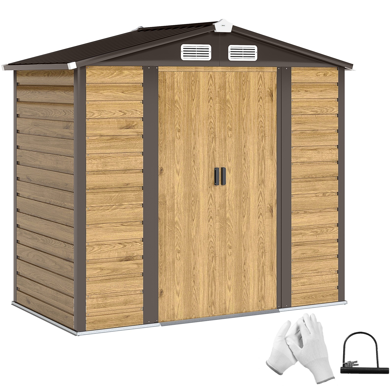 Outsunny 7 x 4ft Upgraded Metal Shed with Lock, Easy to Assemble, Natural