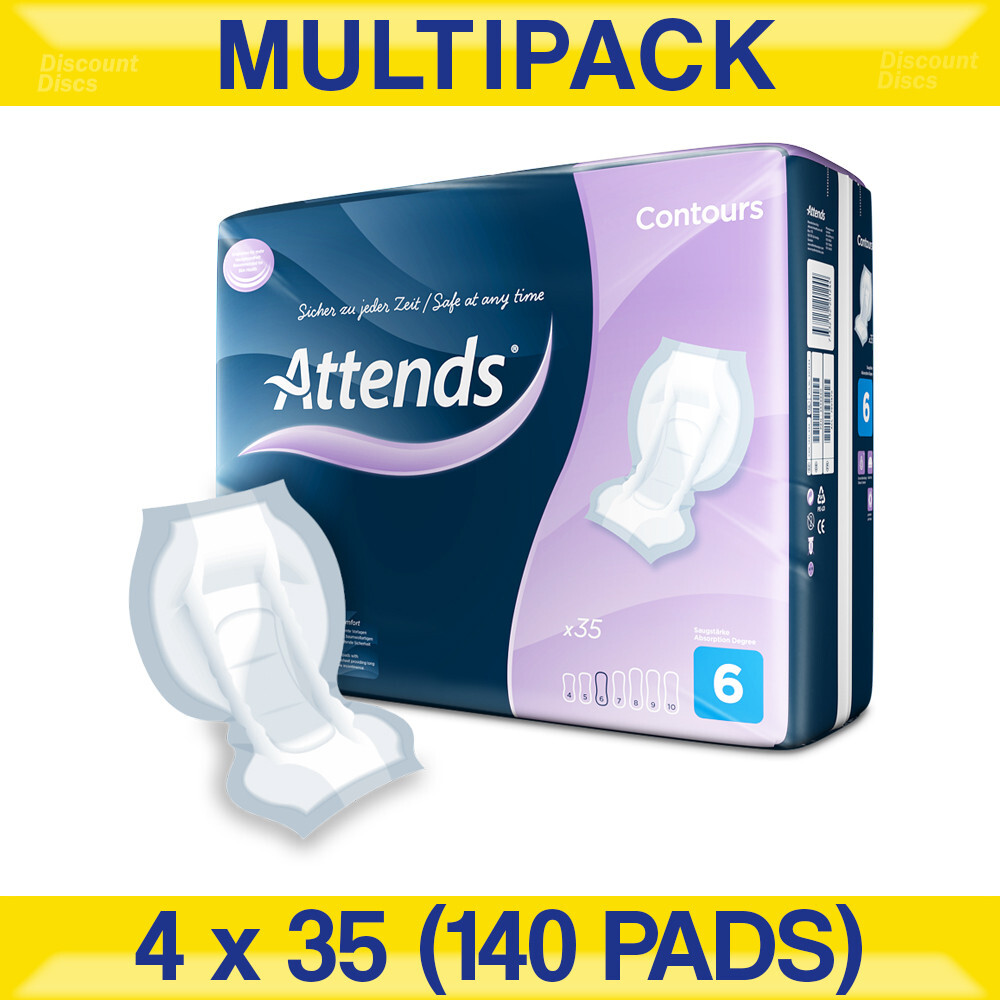 Attends Contours Regular 6 Faecal & Urinary Incontinence Pads - 4 Packs of 35