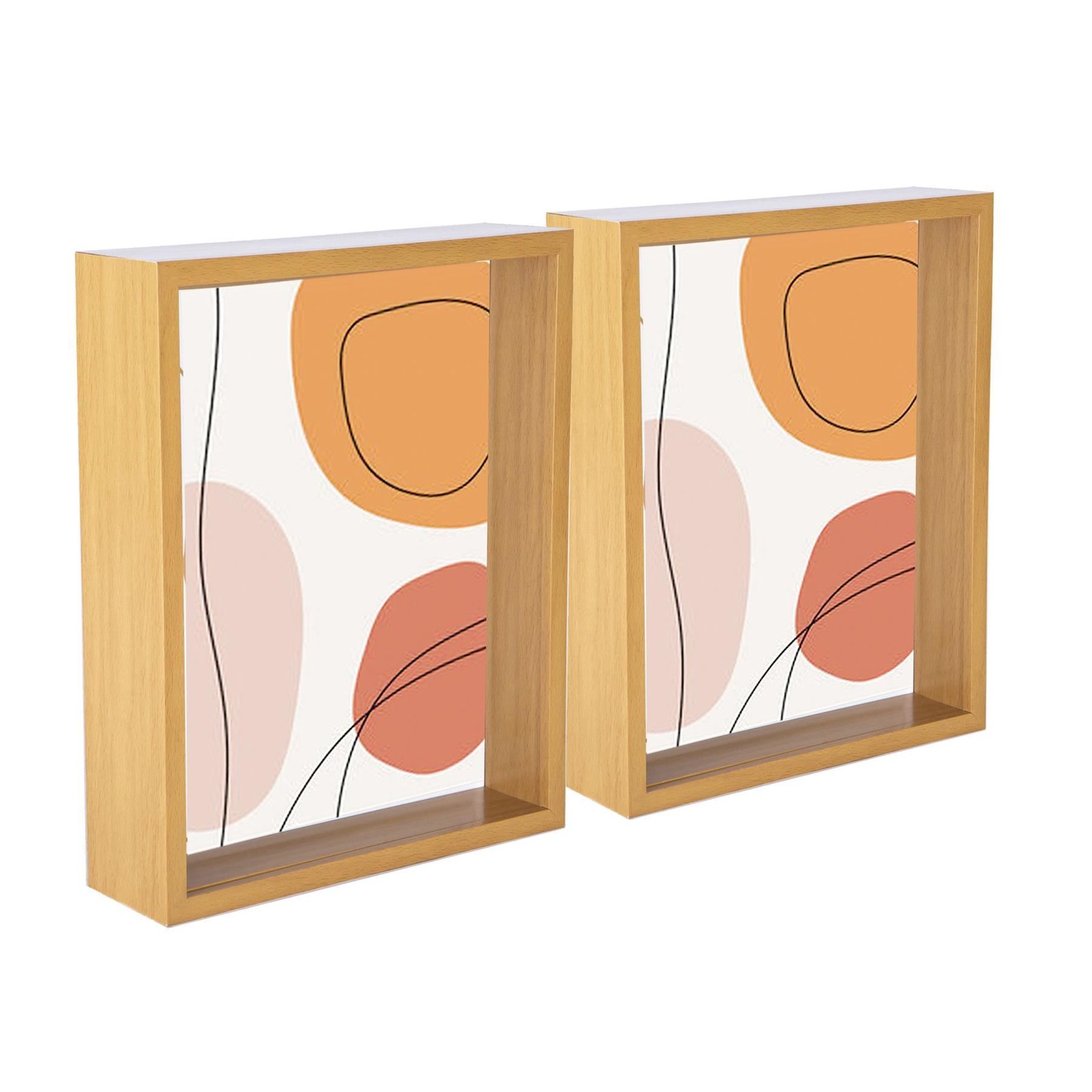 2x 3D Deep Box Photo Frames Standing Hanging Picture Display 8 x 10" Light Wood