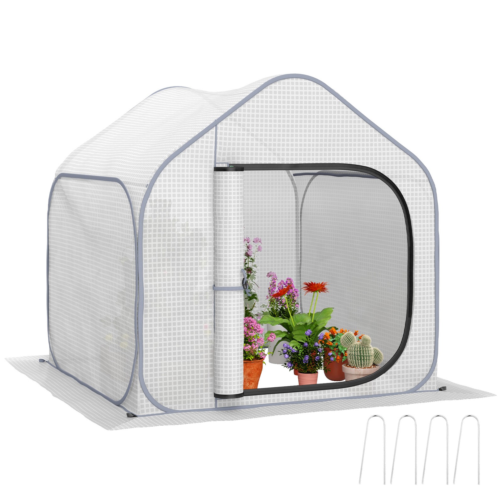 Outsunny Mini Pop Up Greenhouse w/ Reinforced PE Cover, Zipper Door, White