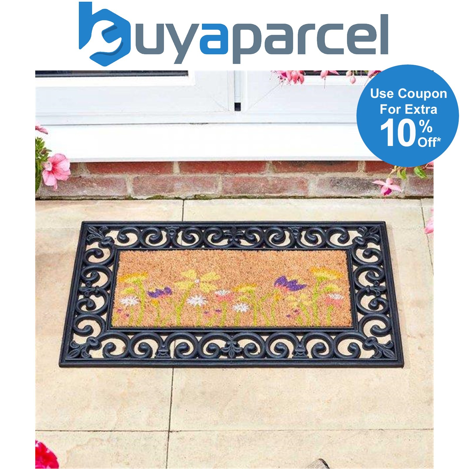 Smart Garden Rubber Easy Change Mat Base & Meadow Floral Insert Coir Doormat PVC