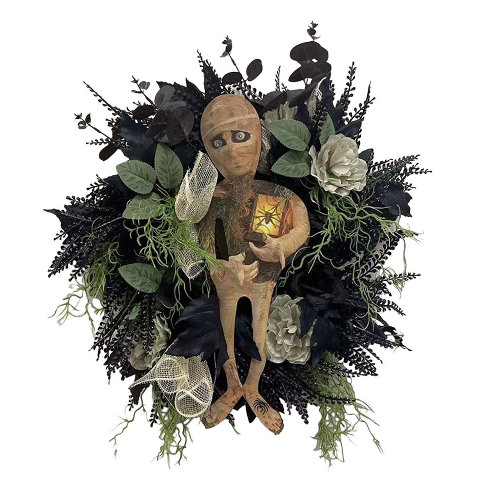 Halloween Mummy Wreath Indoor Outdoor Horror Wall Hanging Front Door5032