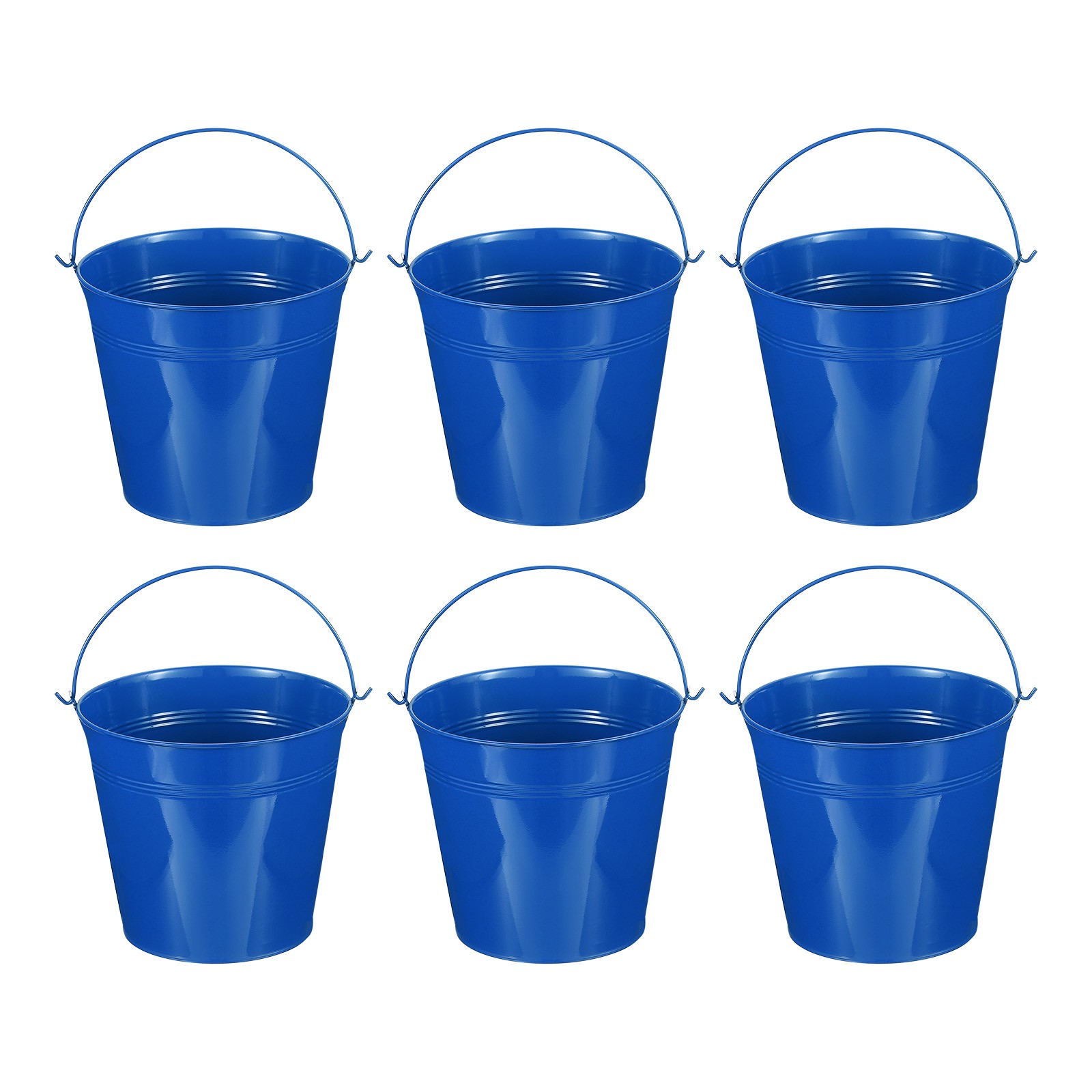 6 Pcs 7"x6.2" Small Metal Buckets with Handle Mini Bucket Dark Blue