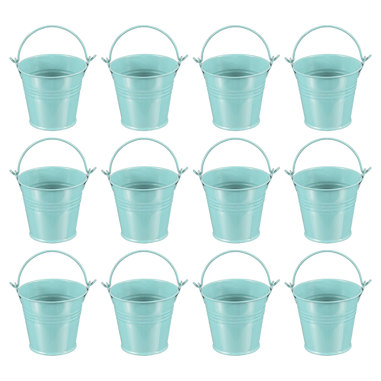 12 Pcs 2.7"x2.3" Small Metal Buckets with Handle Mini Bucket Light Blue