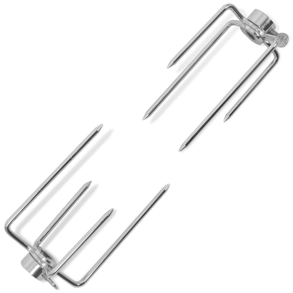 2x BBQ Rotisserie Spit Forks Steel Roast Barbeque Rods Accessory Tool vidaXL