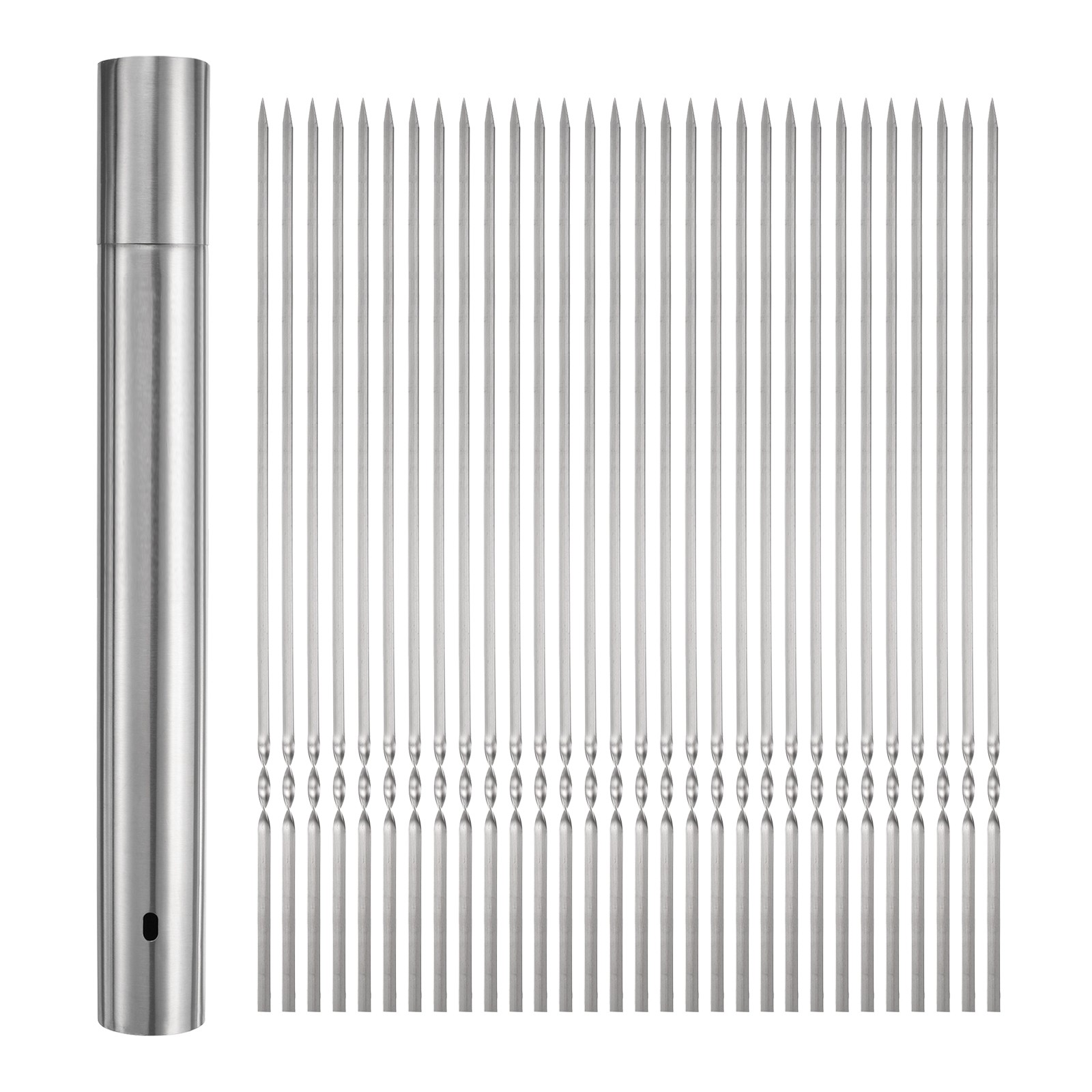 100pcs Kebob Skewers 40cm x 5cm Stainless Steel Flat Sticks with Tube Storage