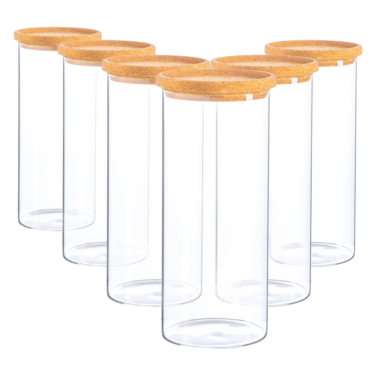 6x Glass Storage Jars with Cork Lids Modern Kitchen Food Storage 1.5 Litre