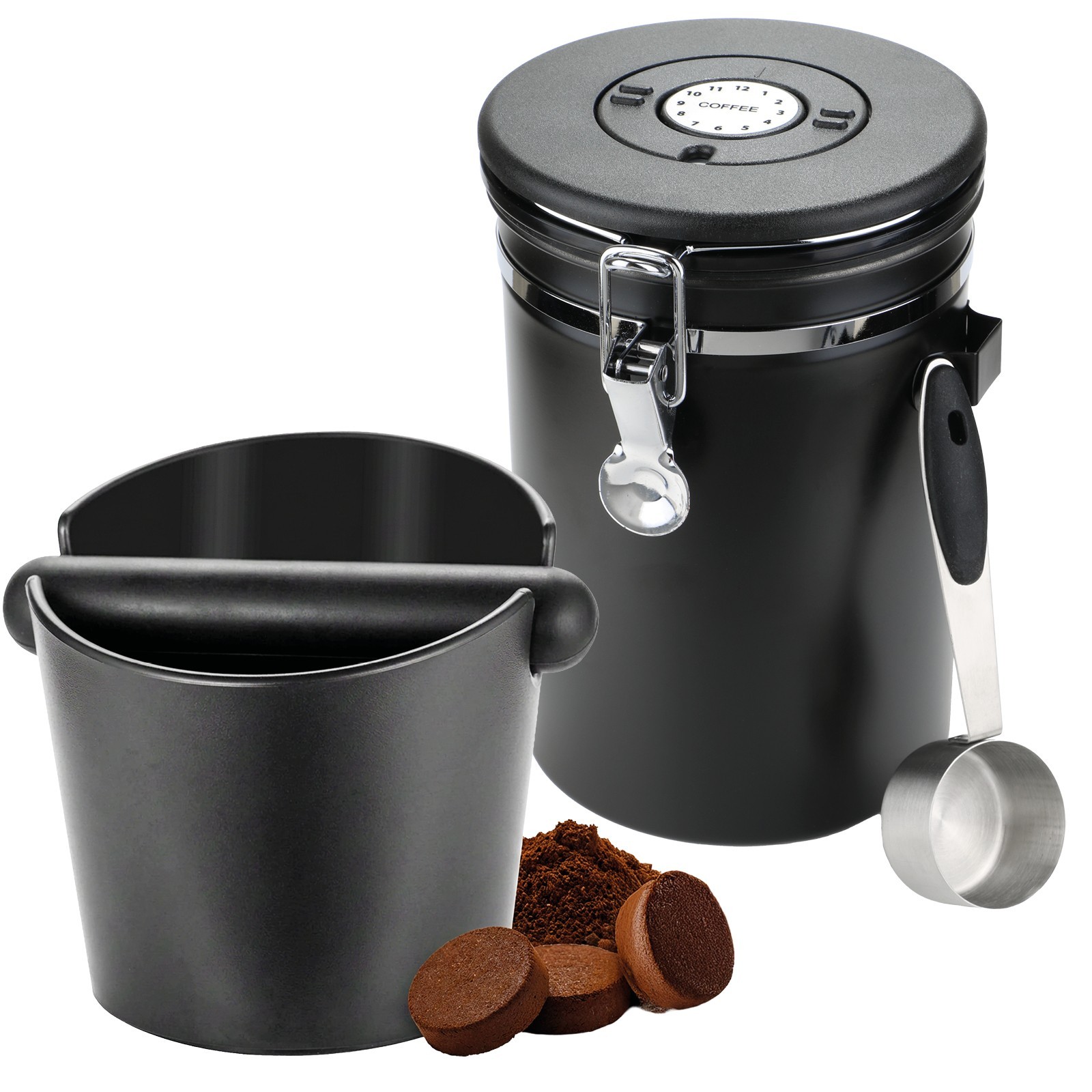 Coffee Bean Storage Container Large Airtight + Spoon 1.8L + Knock Box