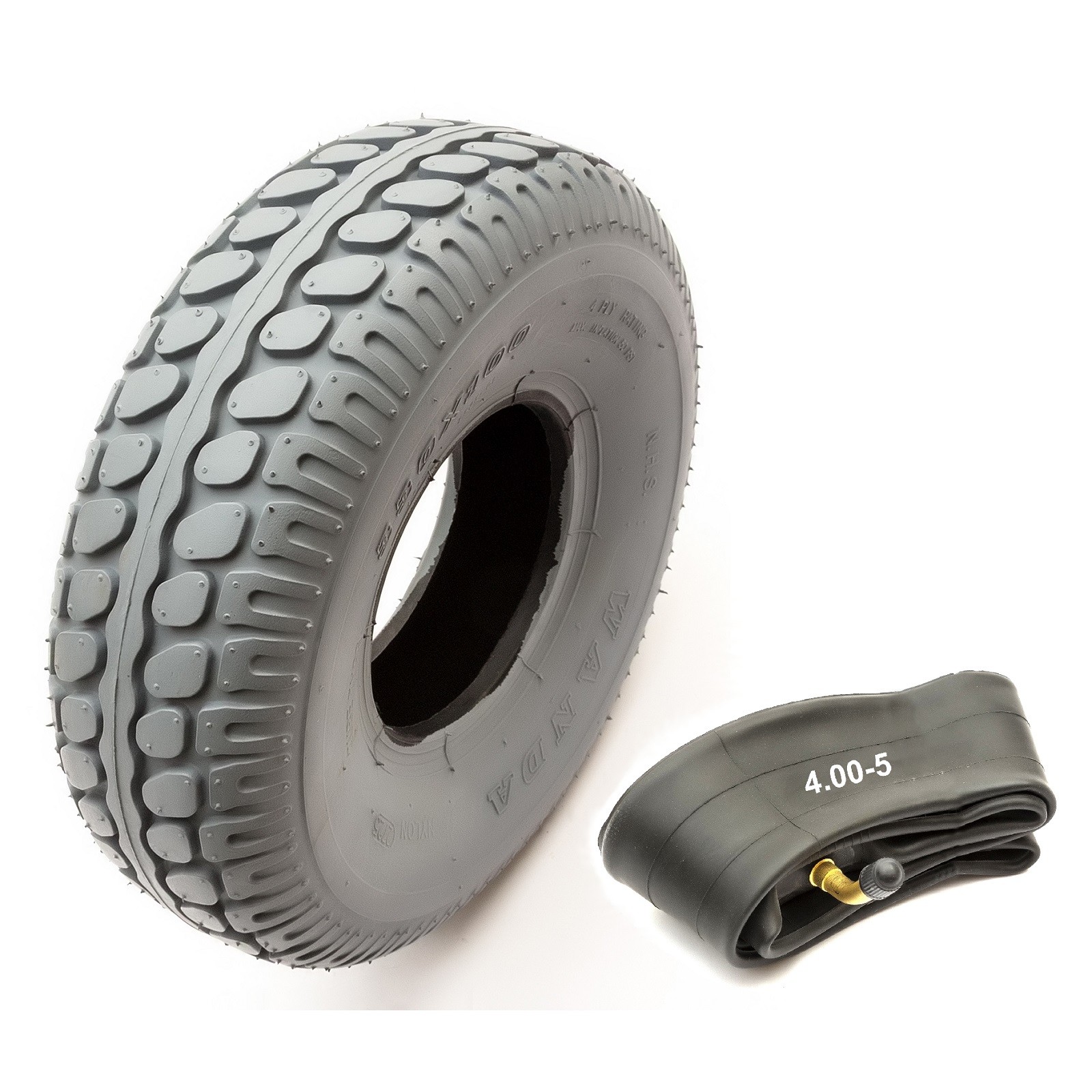 Tyre & Tube 4.00-5 Mobility Scooter 4Ply Grey Non Marking Tread 5Inch Bent Valve