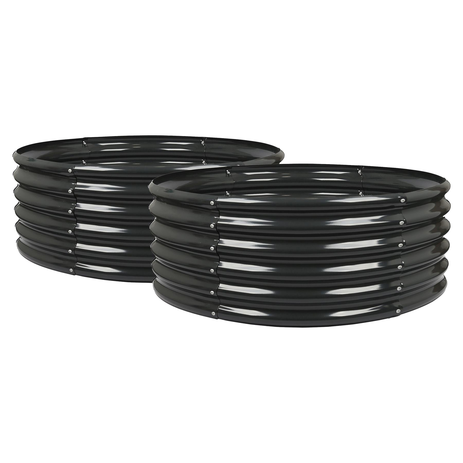 2x Round Raised Garden Beds 120cm x 45cm Anthracite Galvanised Steel