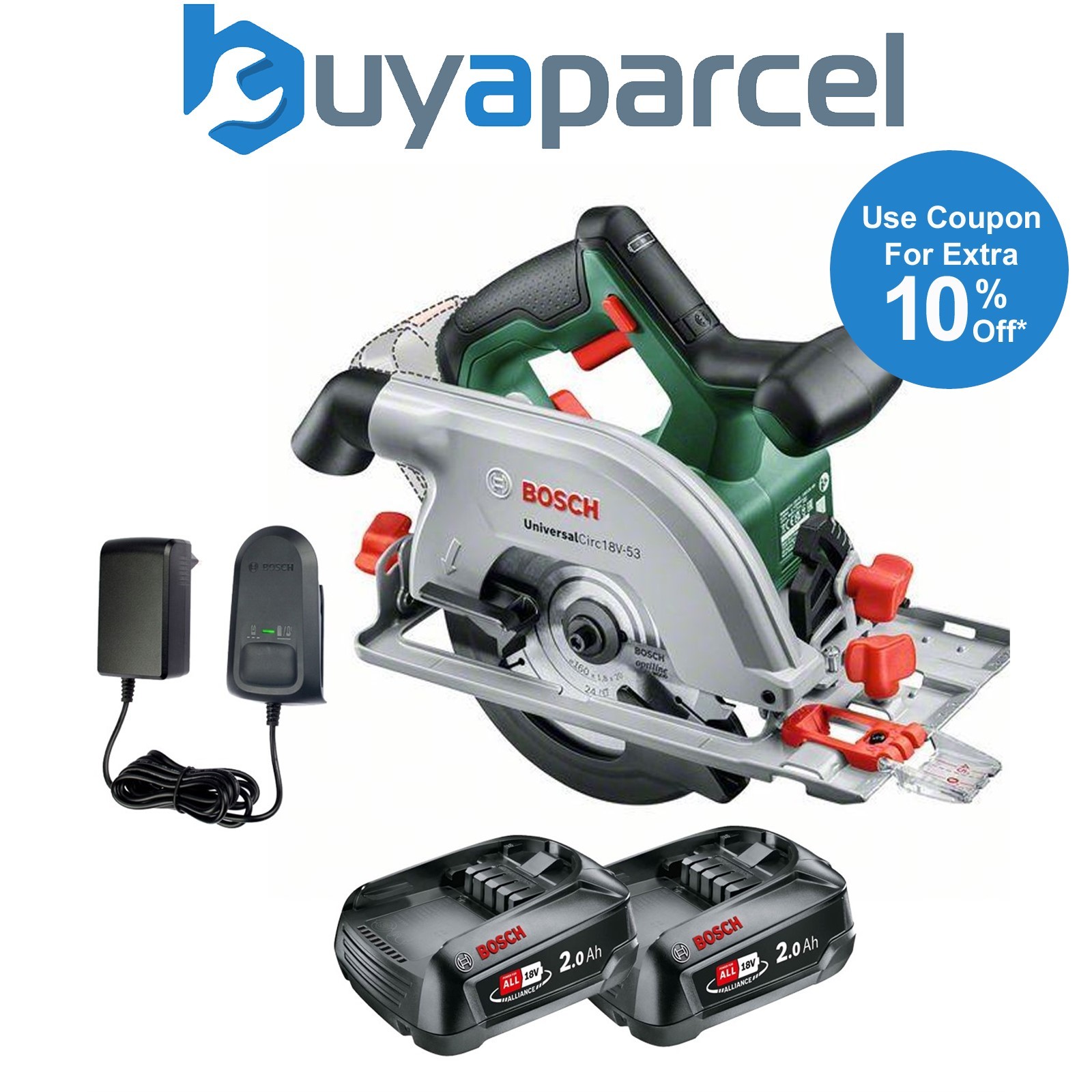 Bosch UniversalCirc 18v 18V-53 Cordless Circular Saw 160mm 2 x 2.0Ah Batteries