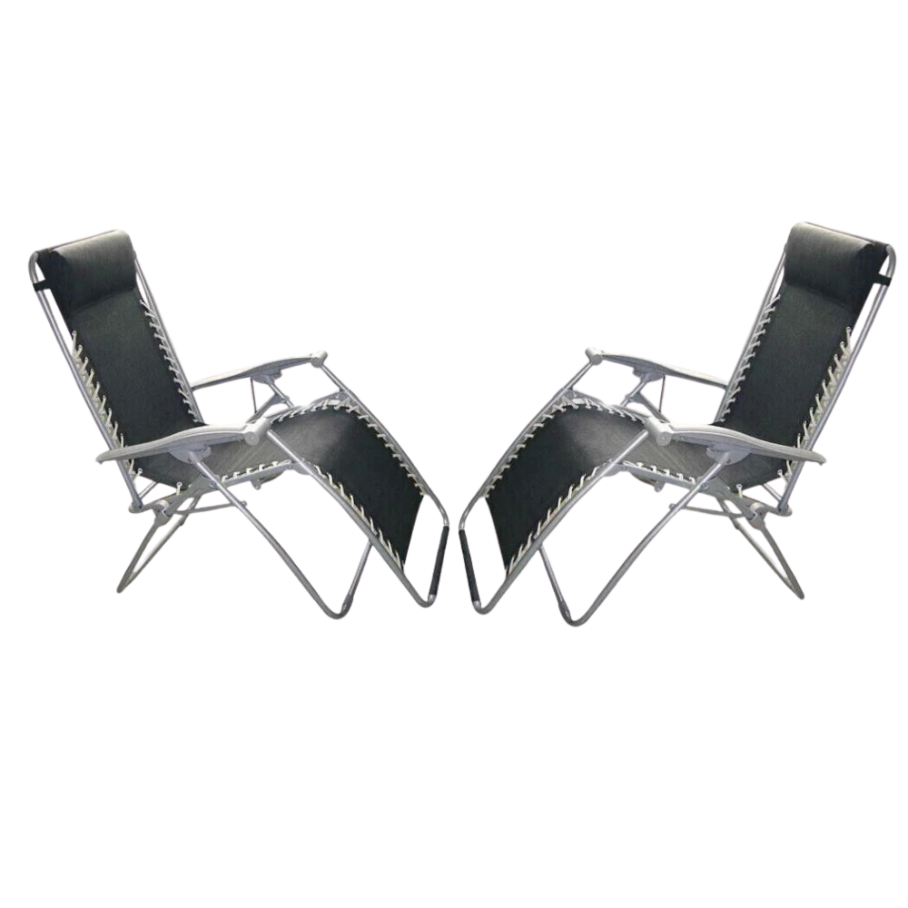 Reclining Sun Lounger Set of 2 Garden Deck Chair Outdoor Furniture Head Rest