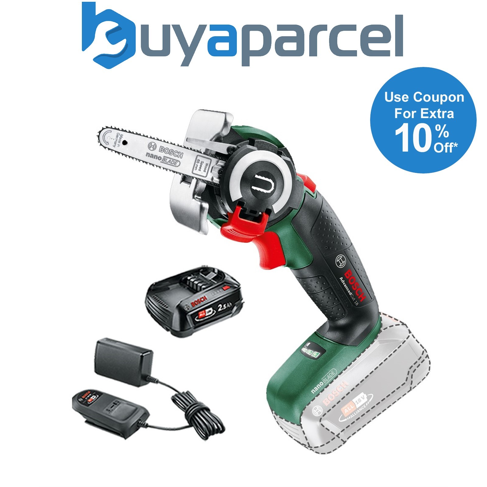 Bosch 06033D5100 AdvancedCut 18v NanoBlade Mini Chainsaw + 2.5AH Battery Kit