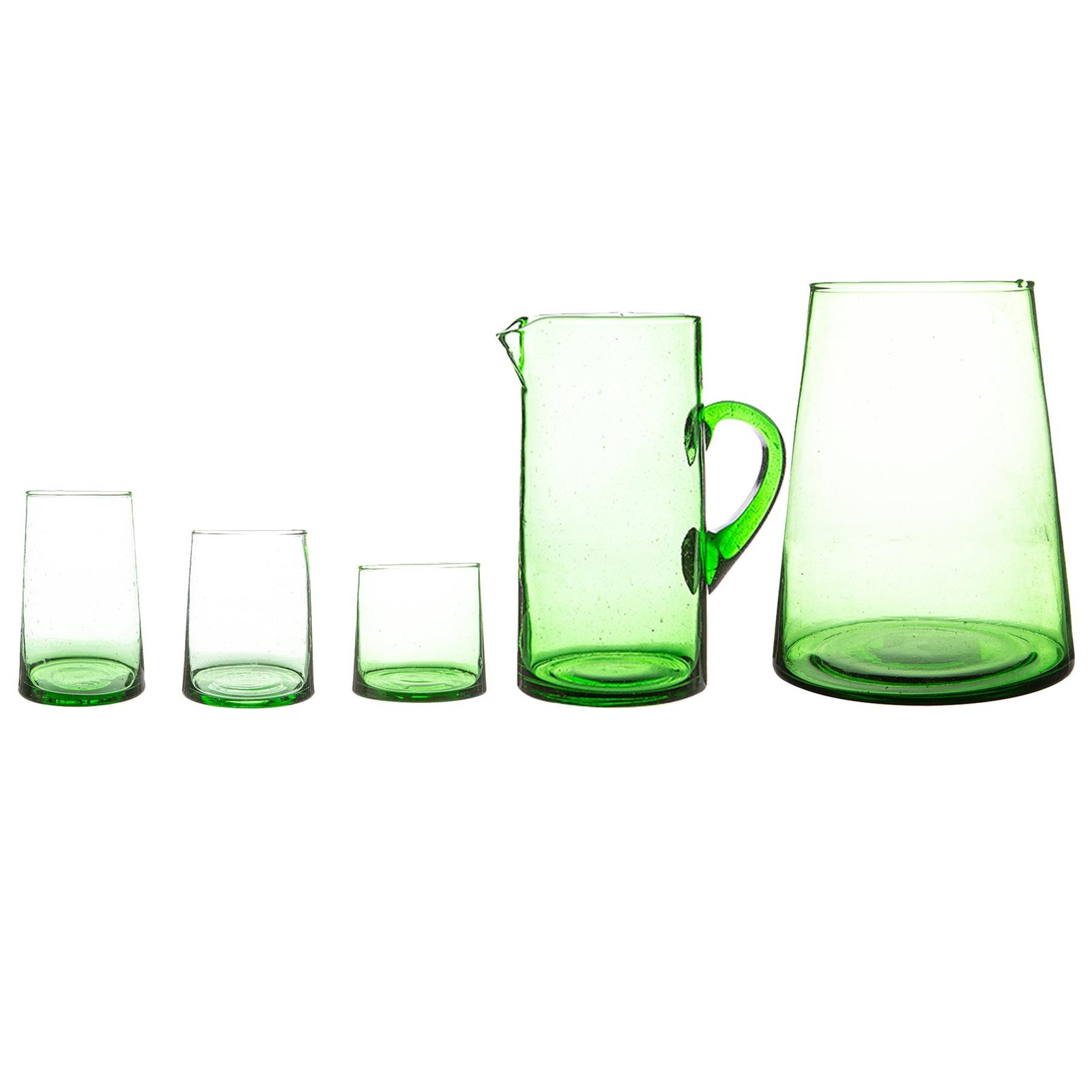 20 Piece Recycled Glassware Set 18 Glasses, 1 Jebel Jug & 1 Jebel Vase - Green