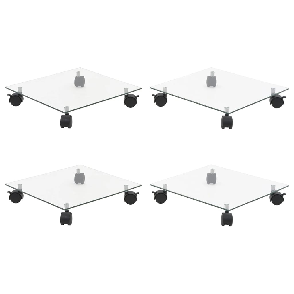 4x Plant Rollers Tempered Glass Square Pot Carrier Flower Stand vidaXL