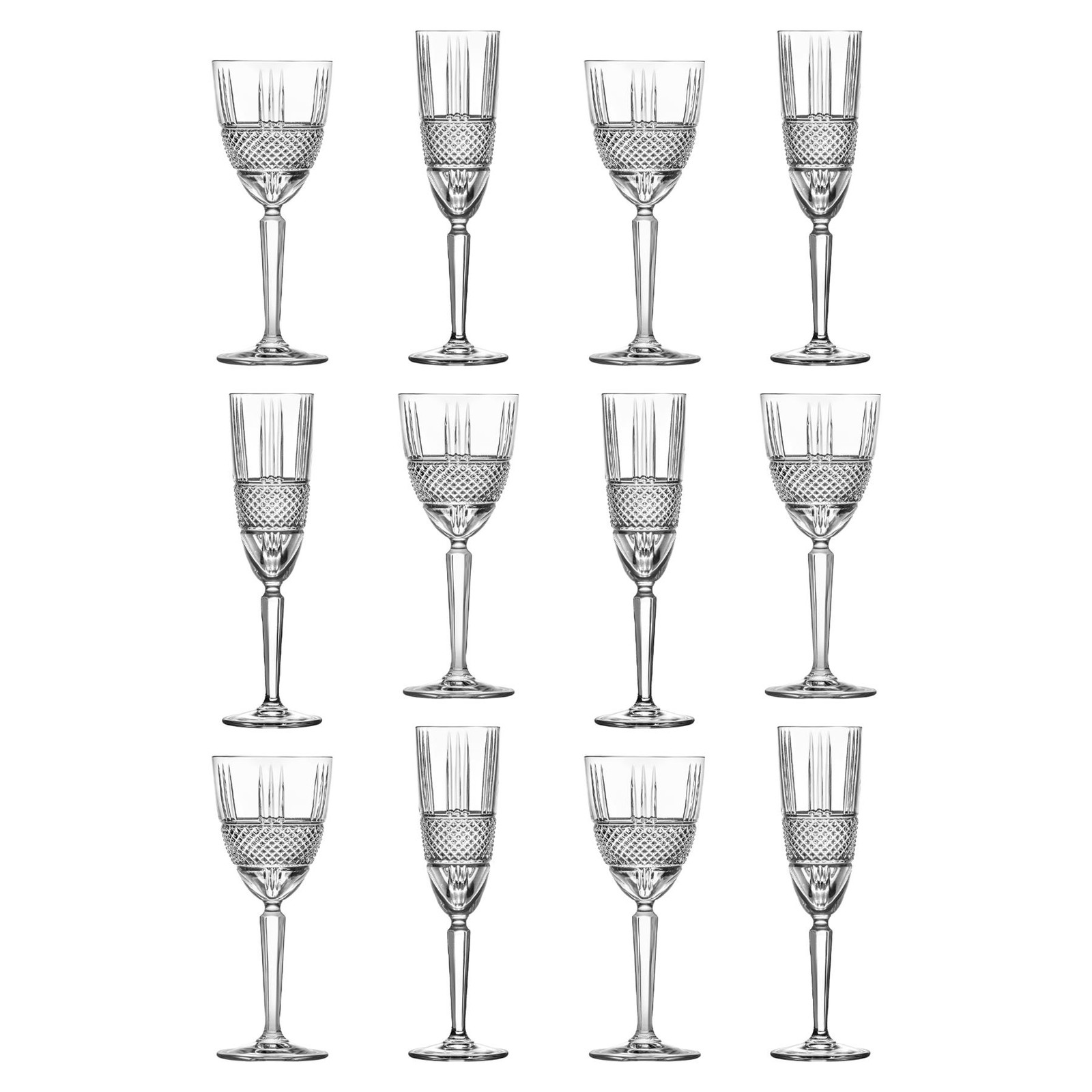 12 Piece RCR Crystal Brillante Stemware Set Wedding Party Goblet Set