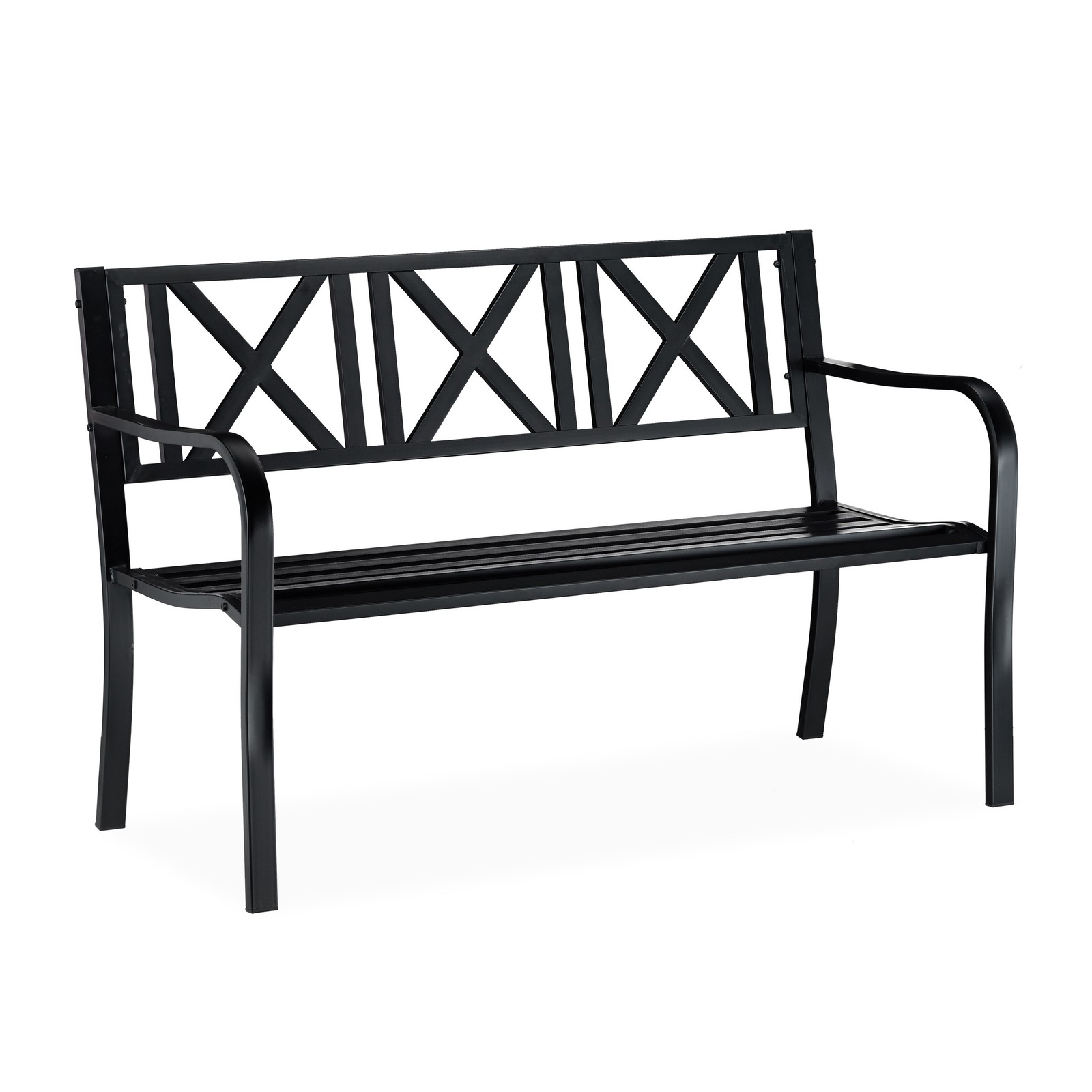 Garden Bench 2 Seater Metal Bank Park Bench Balcony Bank Sitting Bench Black