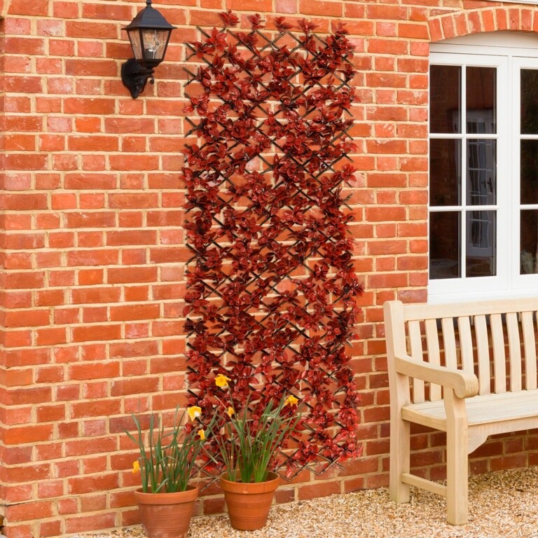 Ambassador Artificial Trellis Leaves Garden Patio Privacy Fence Screening - Red