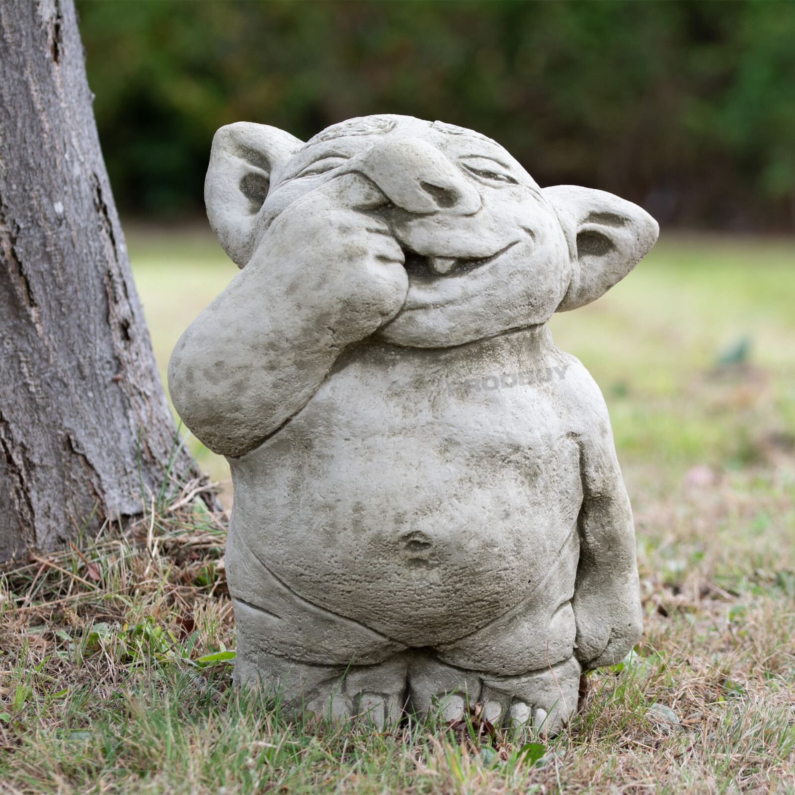 Heavy Stone 34cm Nose Picking Troll Garden Ornament Fantasy Statue Lawn Figure