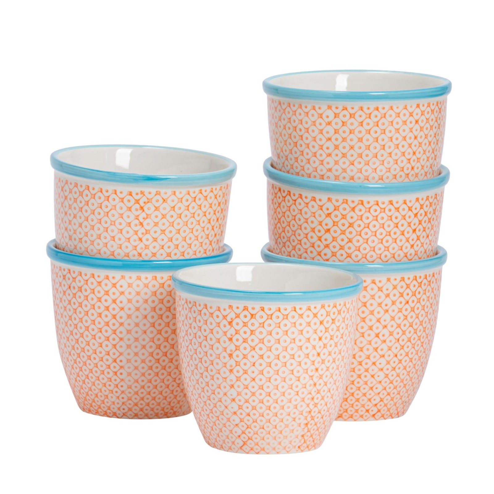 6x Hand-Printed Plant Pots Japanese Porcelain Garden Flower Planter 14cm Orange