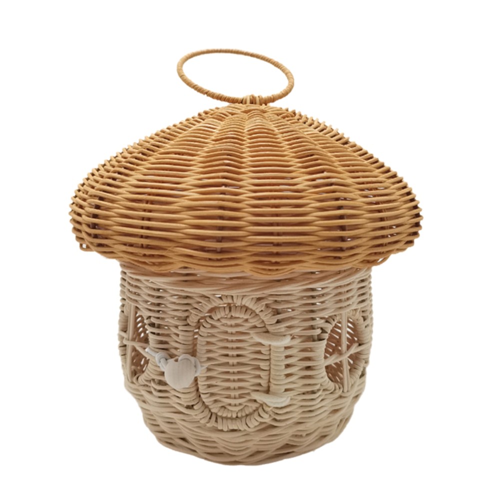 Mushroom Rattan Storage Basket with Lid - Mouse in A Box House- Small Doll6145