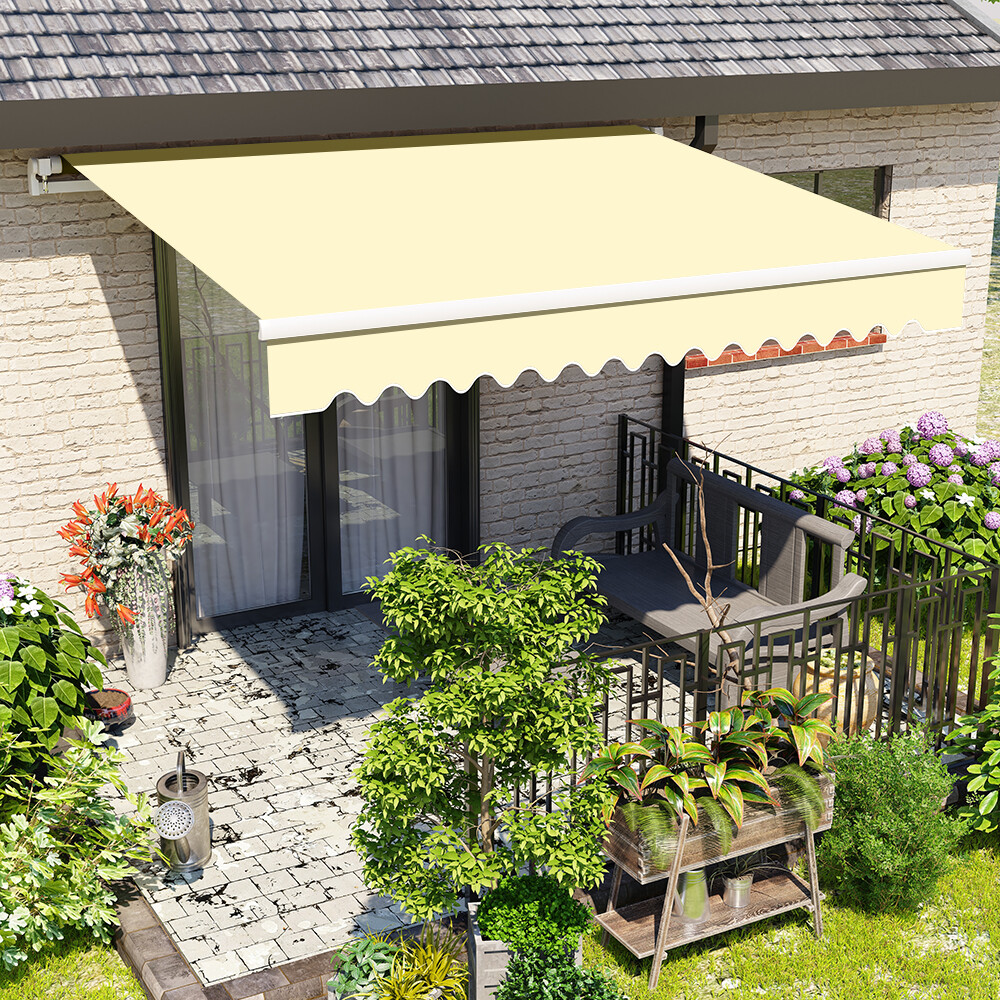 2.5m x 2m Manual Awning Retractable Patio Canopy Garden Sun Shade Outdoor Cream