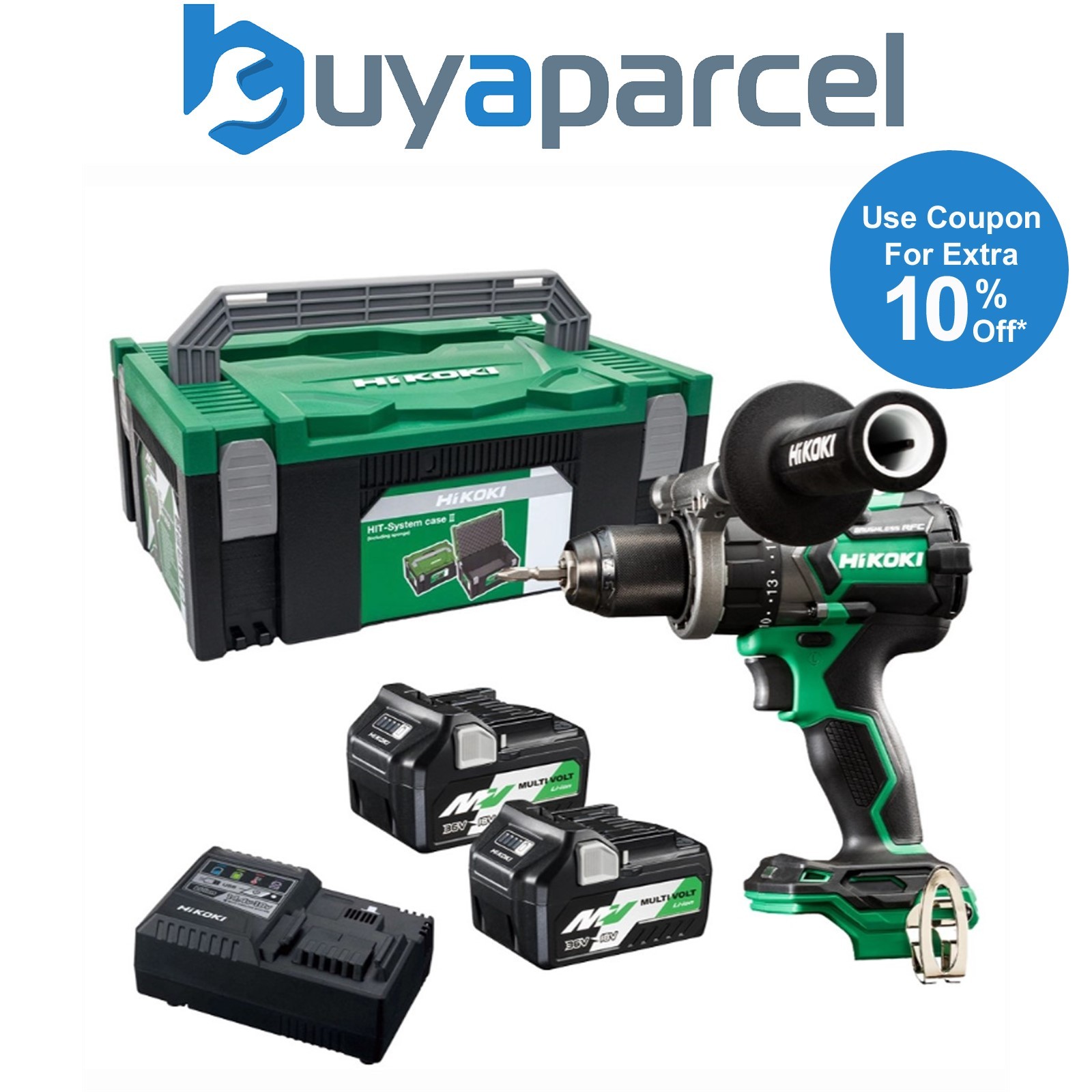 HiKOKI 18V 36V Multi Volt RFC Brushless Combi Drill Cordless 140Nm X2 5ah + Case