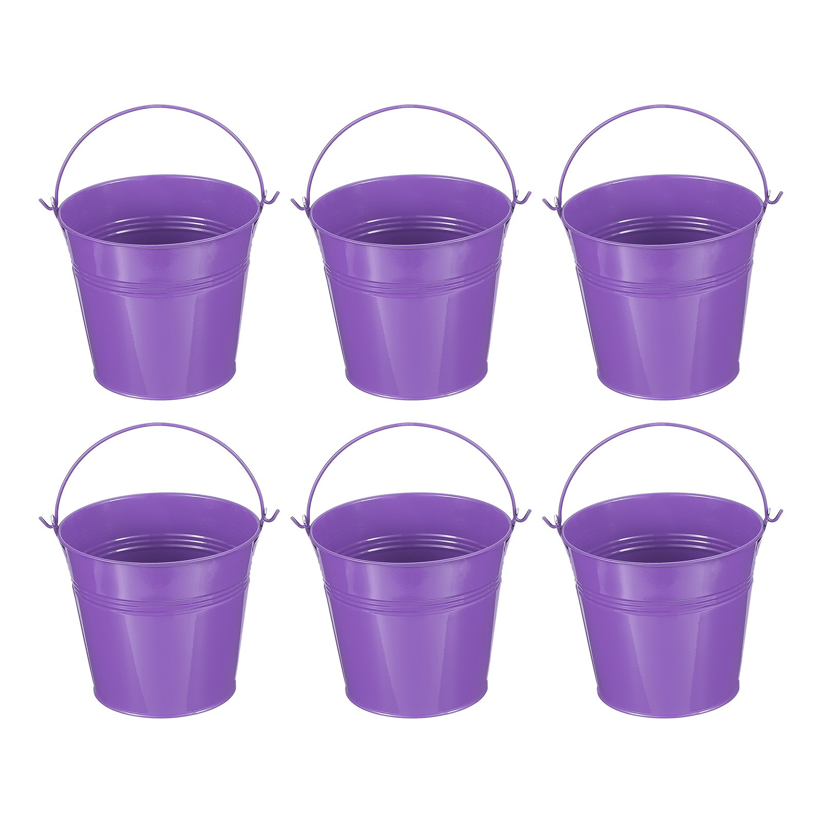 6 Pcs 5.1"x4.7" Small Metal Buckets with Handle Mini Bucket Dark Purple