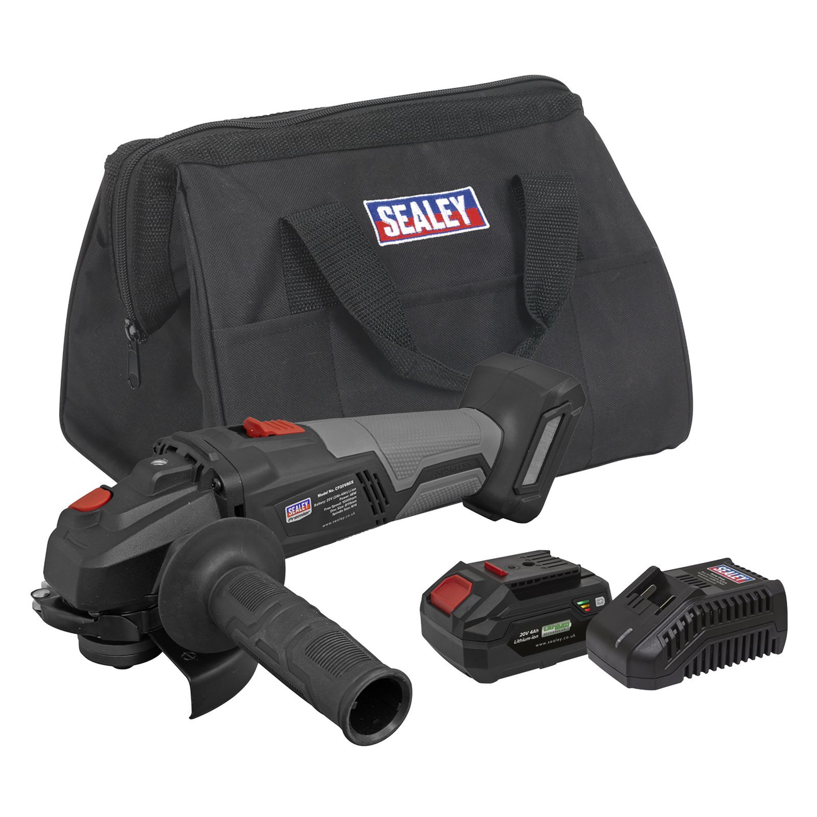 Sealey Brushless Angle Grinder Kit Ø115mm 20V 4Ah Power Tool - CP20VAGXKIT1