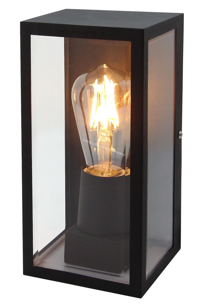 Rectangular Glass Outdoor Wall Light Black Metal Garden Wall Lamp ZLC084B